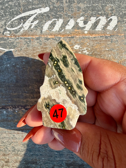 Gorgeous Ocean Jasper Hand Carved Skull w/ Feather | Opt 47