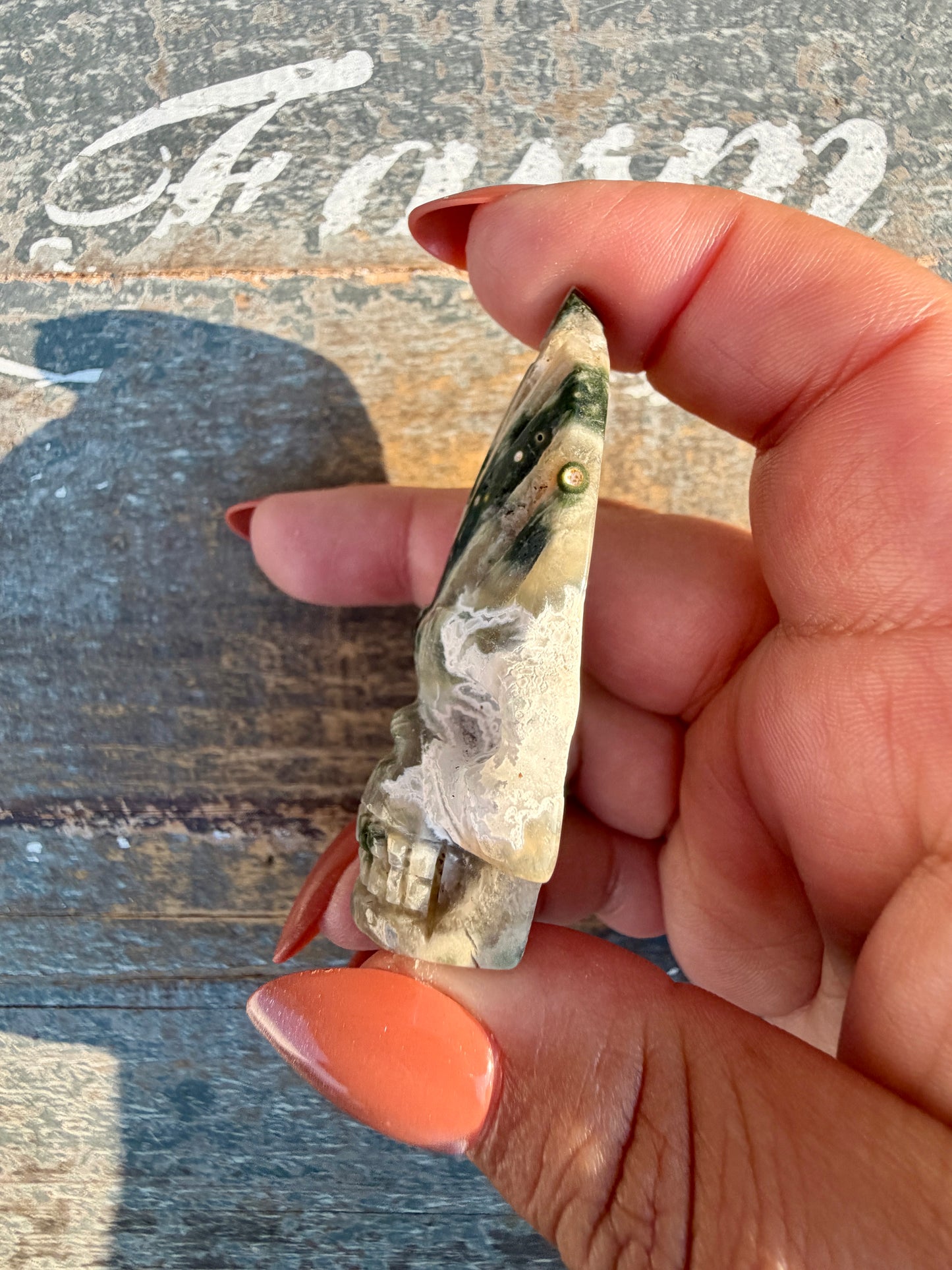 Gorgeous Ocean Jasper Hand Carved Skull w/ Feather | Opt 47