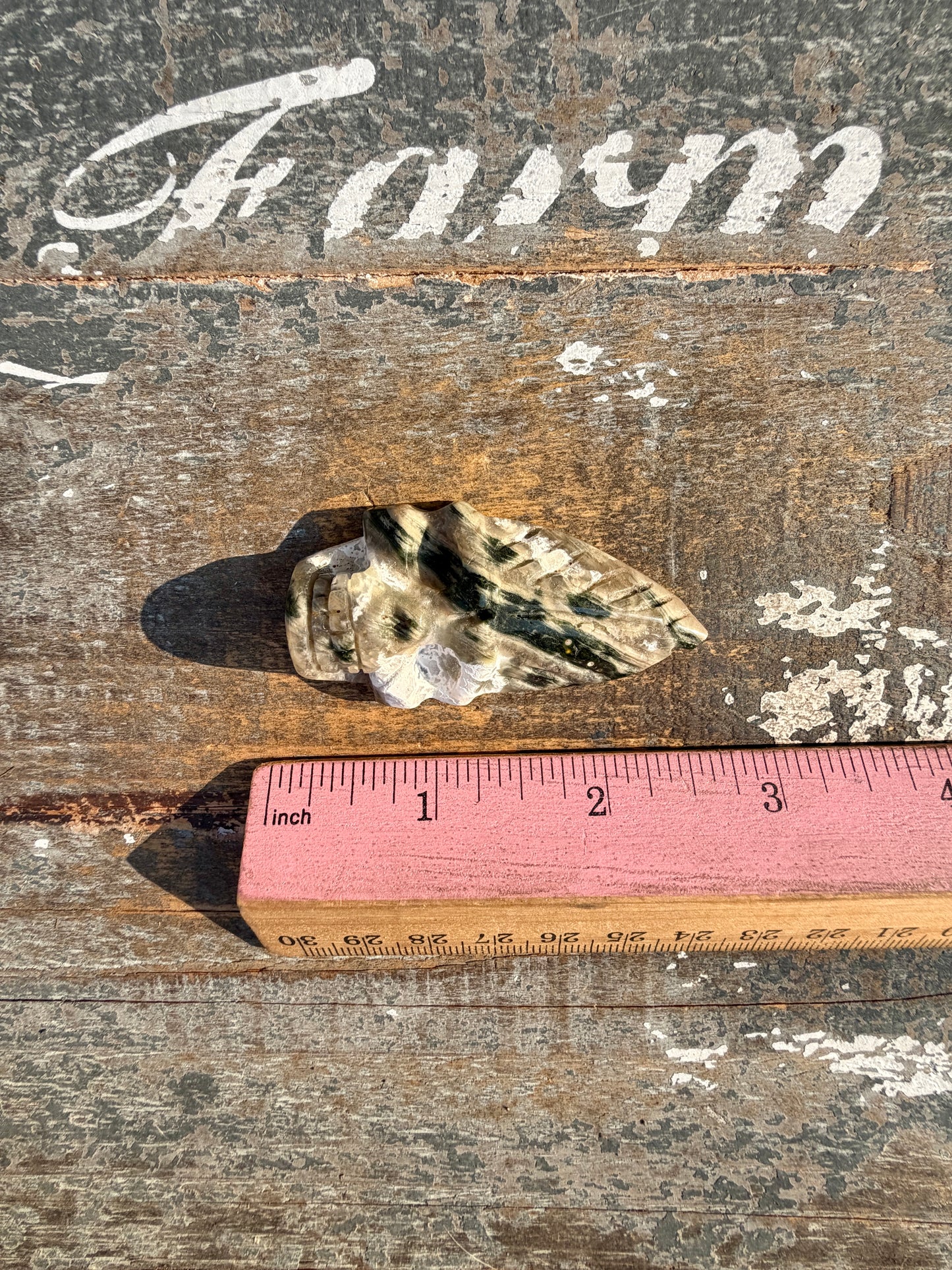 Gorgeous Ocean Jasper Hand Carved Skull w/ Feather | Opt 47