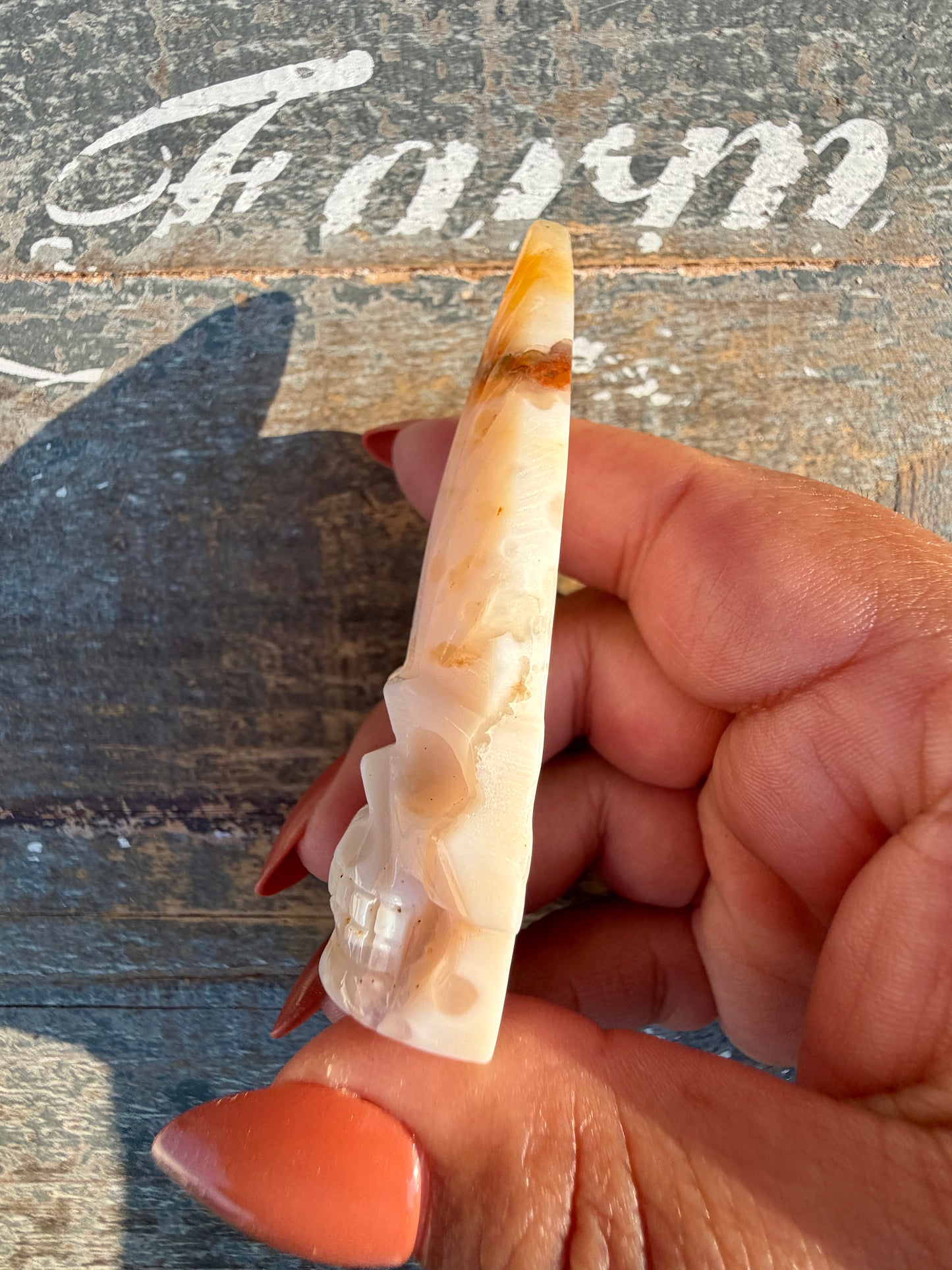 Gorgeous Ocean Jasper Hand Carved Skull w/ Feather | Opt 39