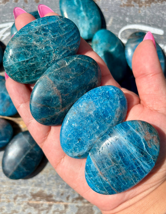 One (1) Gorgeous Blue Apatite Palm Stone