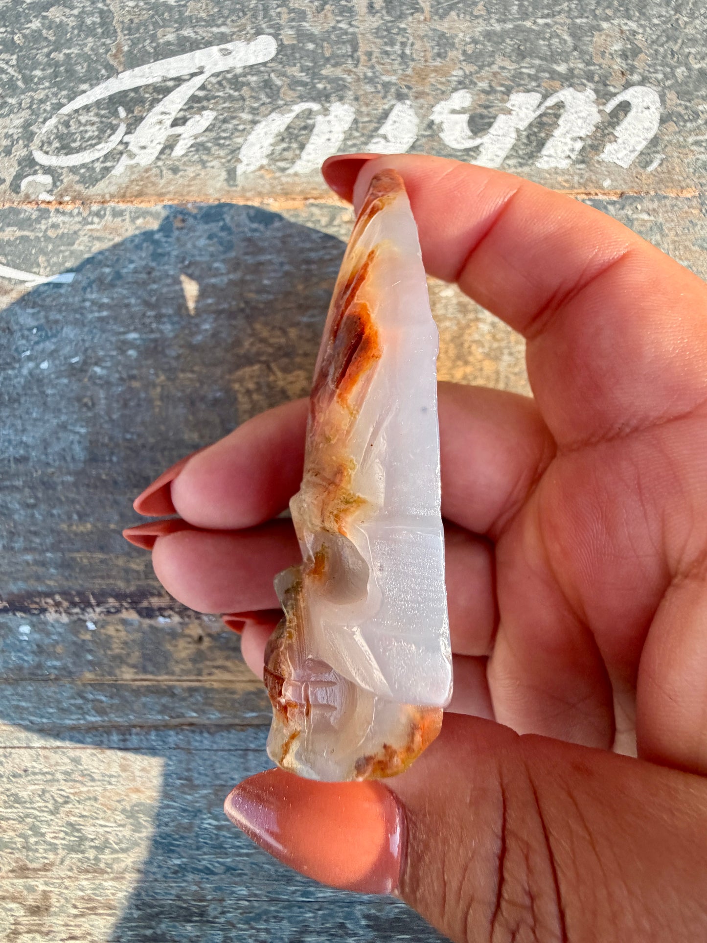 Gorgeous Ocean Jasper Hand Carved Skull w/ Feather | Opt 43