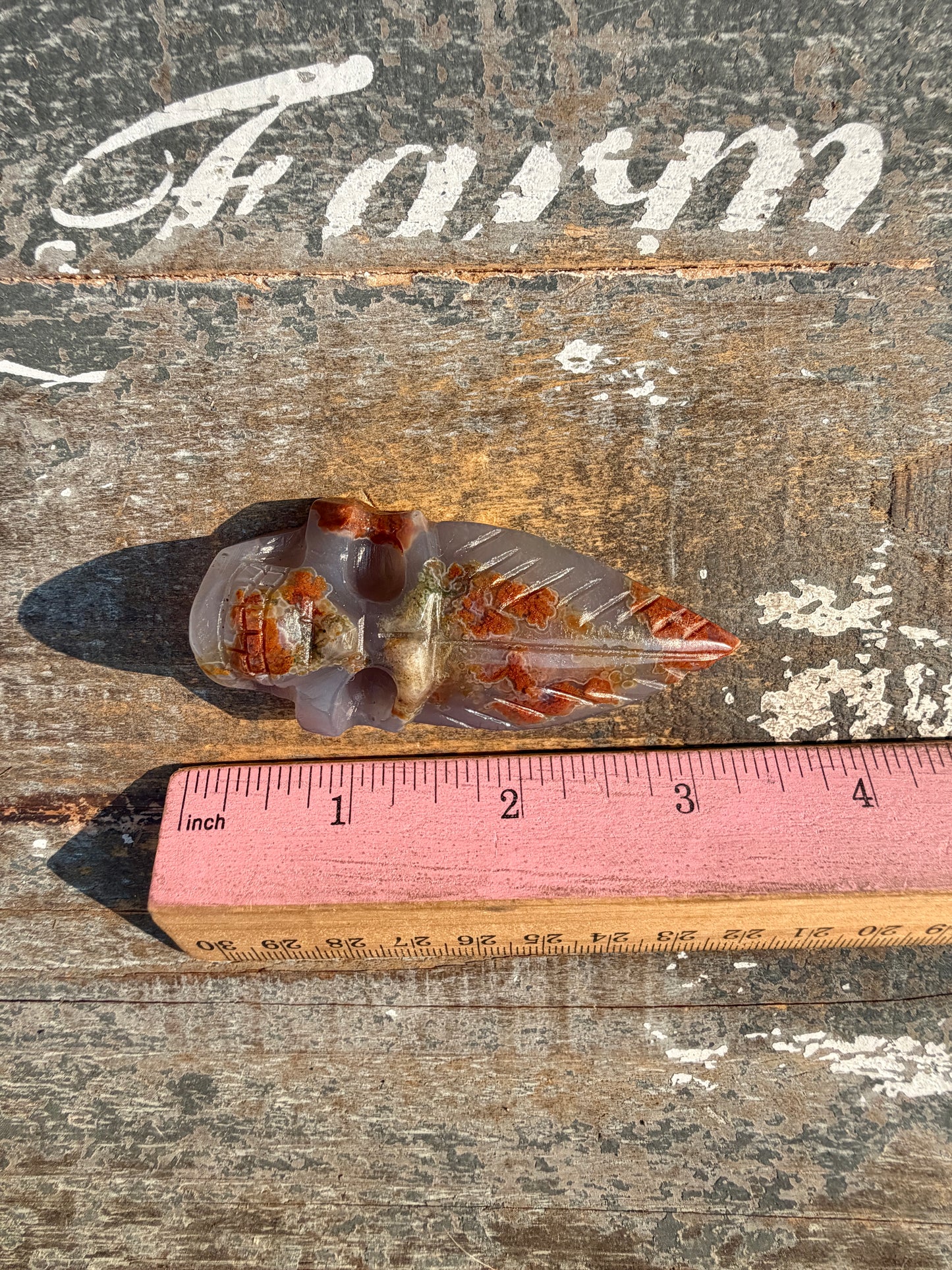 Gorgeous Ocean Jasper Hand Carved Skull w/ Feather | Opt 43
