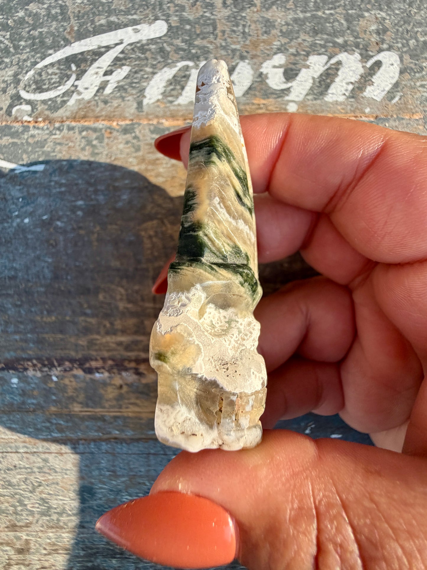 Gorgeous Ocean Jasper Hand Carved Skull w/ Feather | Opt 38