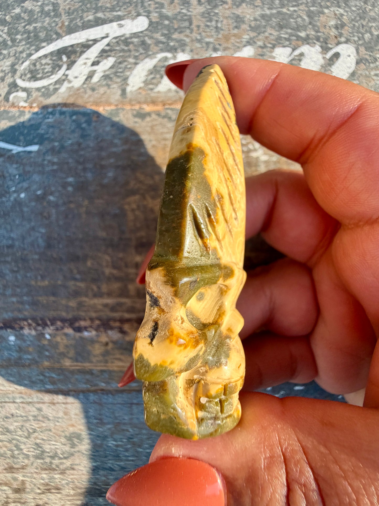 Gorgeous Ocean Jasper Hand Carved Skull w/ Feather | Opt 36