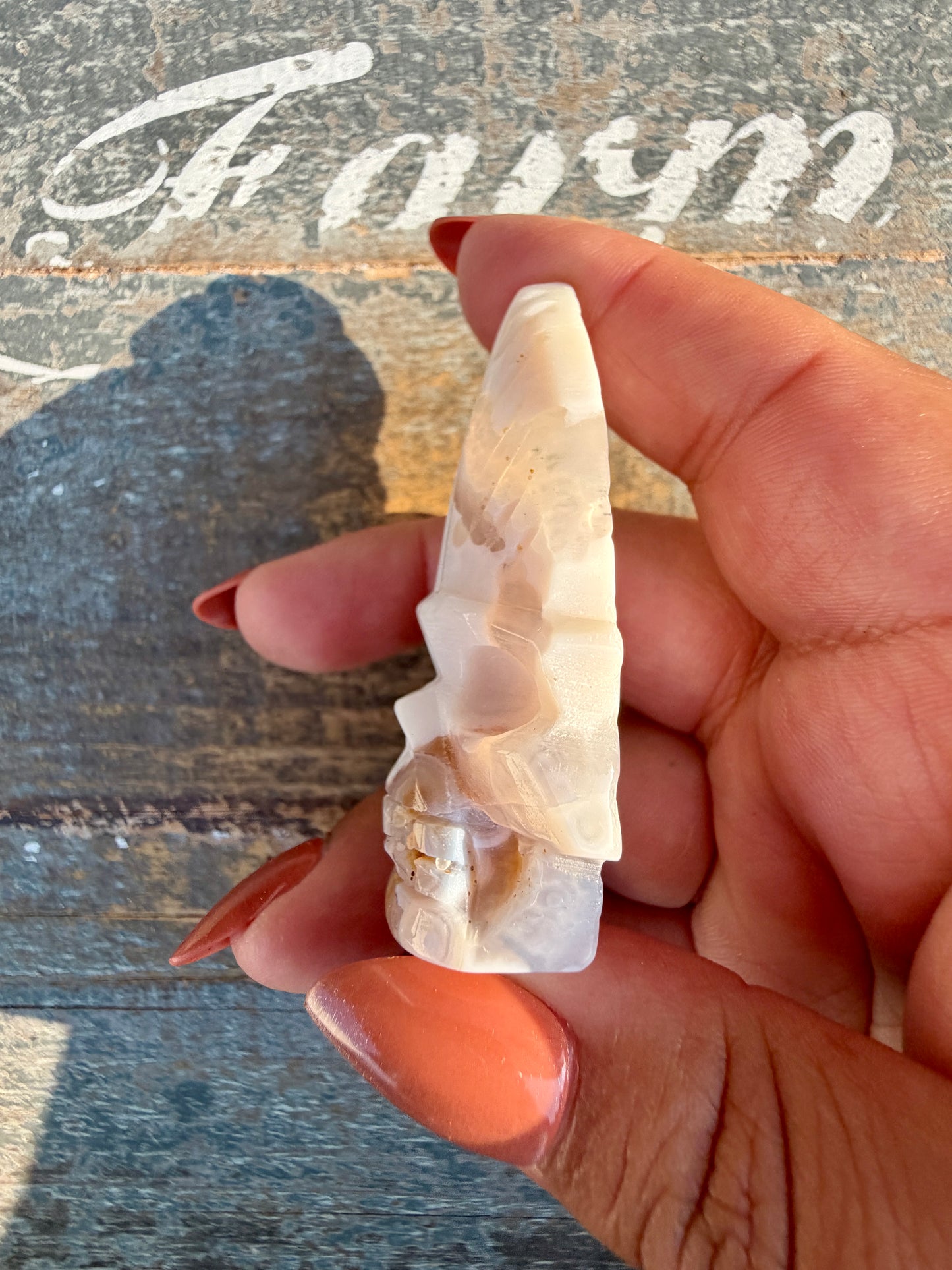 Gorgeous Ocean Jasper Hand Carved Skull w/ Feather | Opt 51