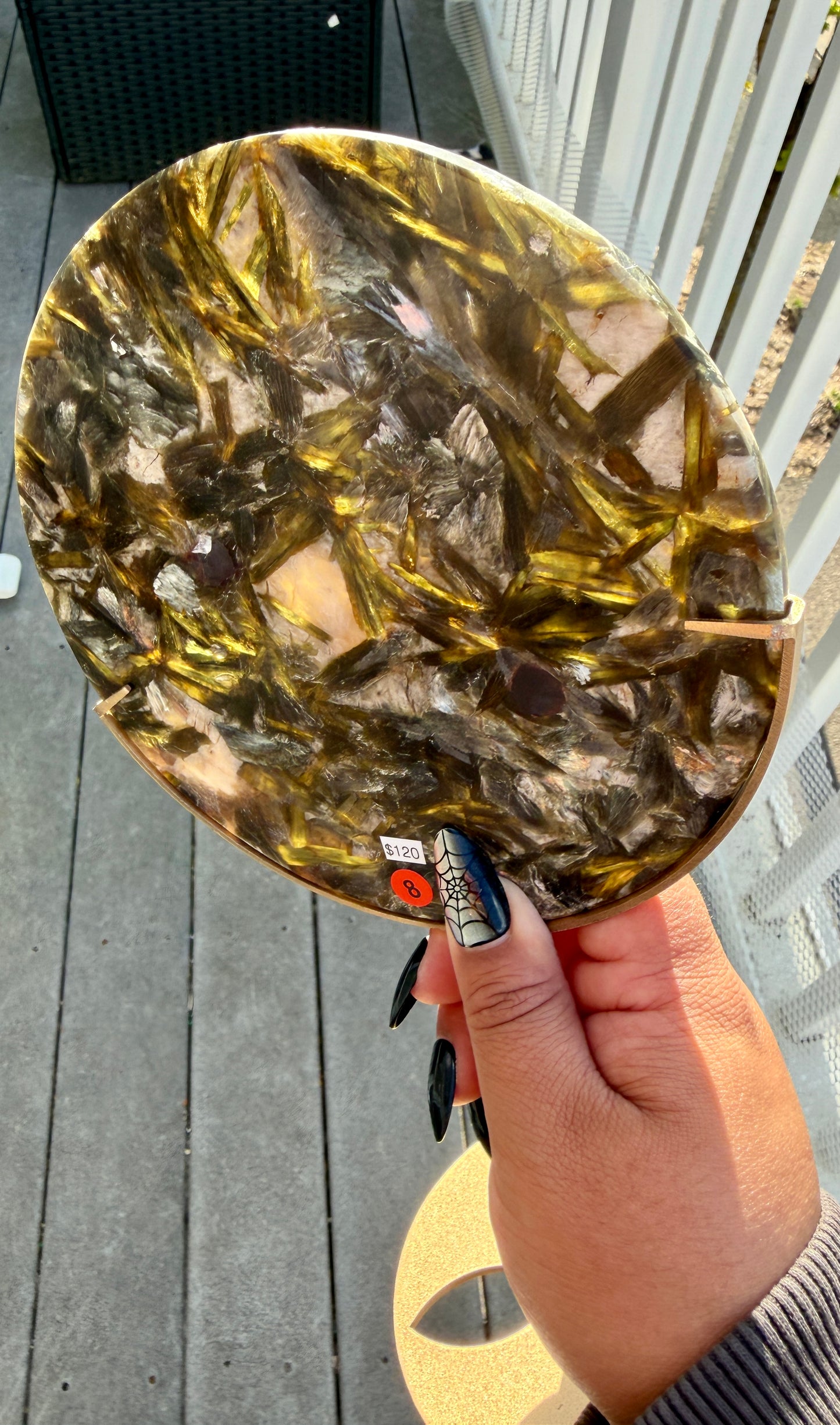 Gorgeous Green Tourmaline with Lepidolite Garnet Disk | Opt 8