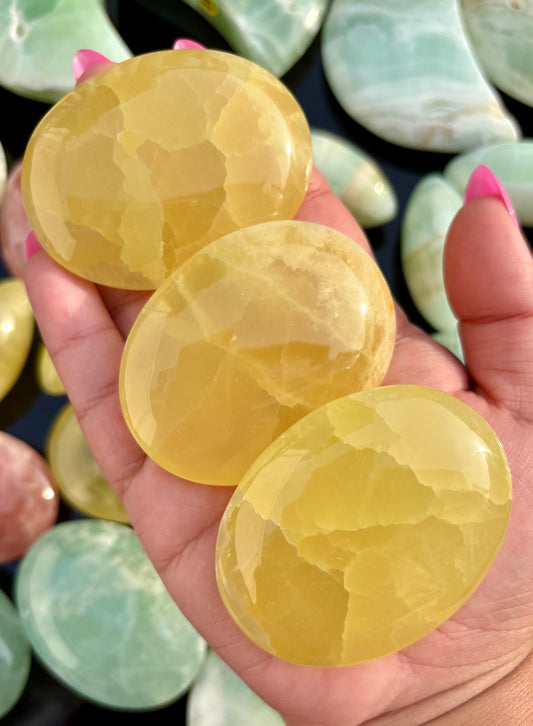 One (1) Yellow/Lemon Calcite Palm Stone from Pakistan | Intuitively Chosen