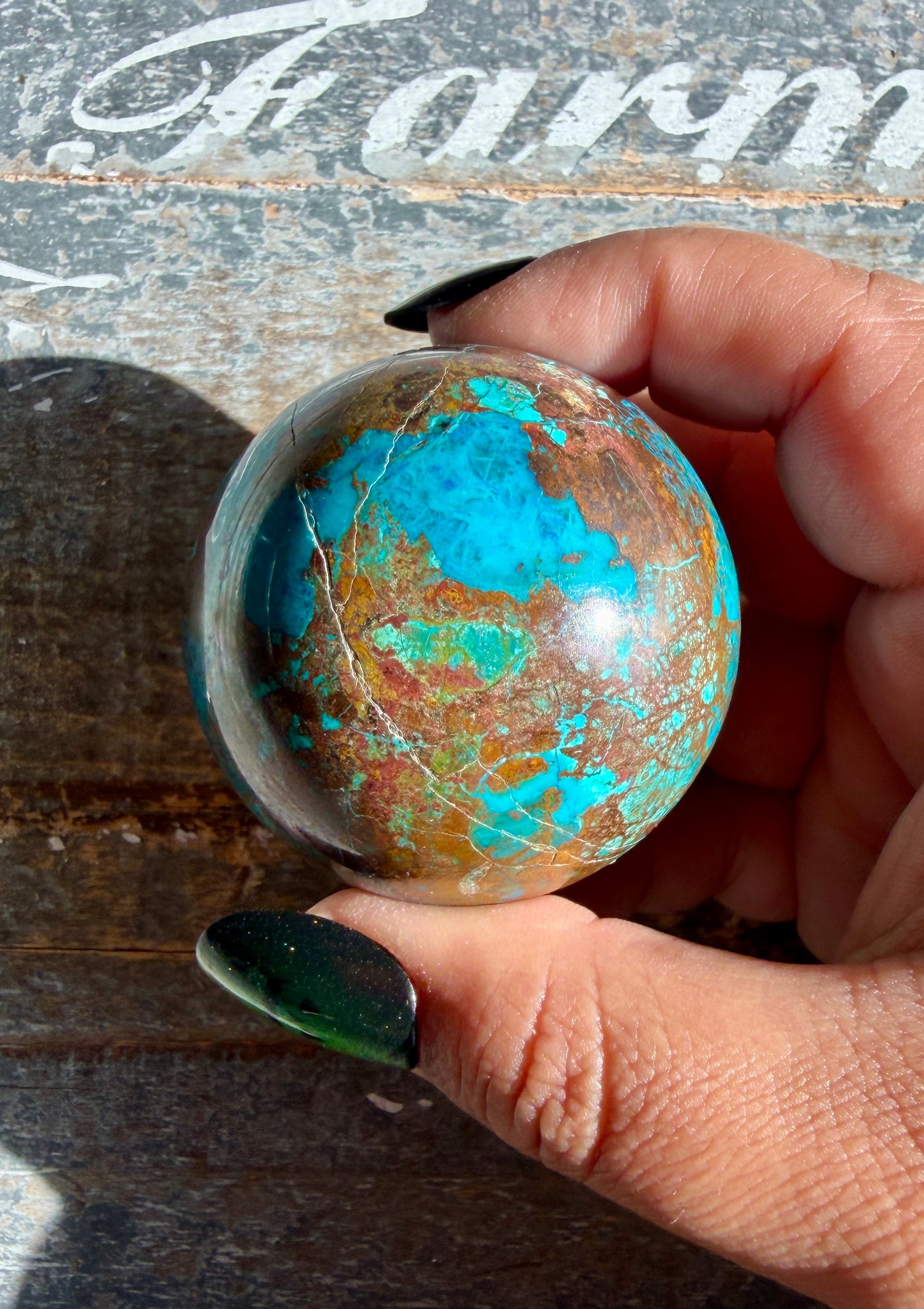 Gorgeous Chrysocolla with Azurite & Malachite Sphere from Peru | Opt F