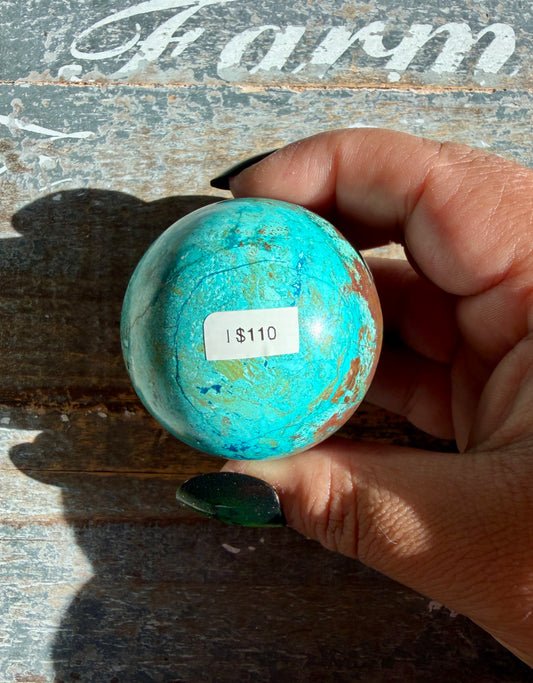 Gorgeous Chrysocolla with Azurite & Malachite Sphere from Peru | Opt I
