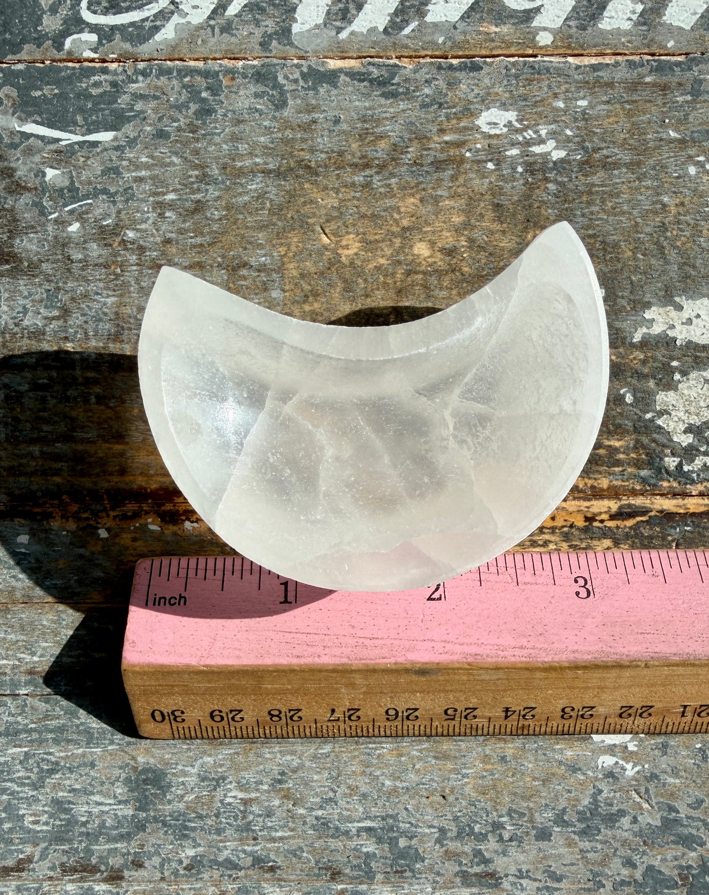 One (1) Satin Spar (selentine) Moon Bowl | Small