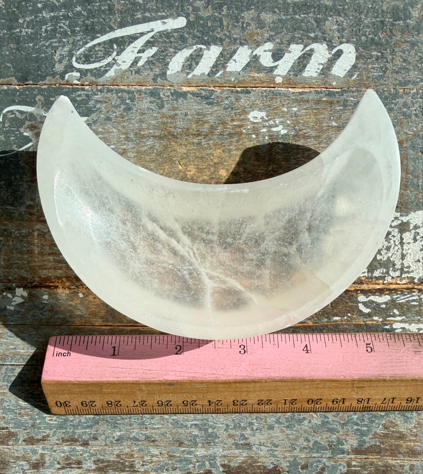One (1) Satin Spar (selentine) Moon Bowl | Medium