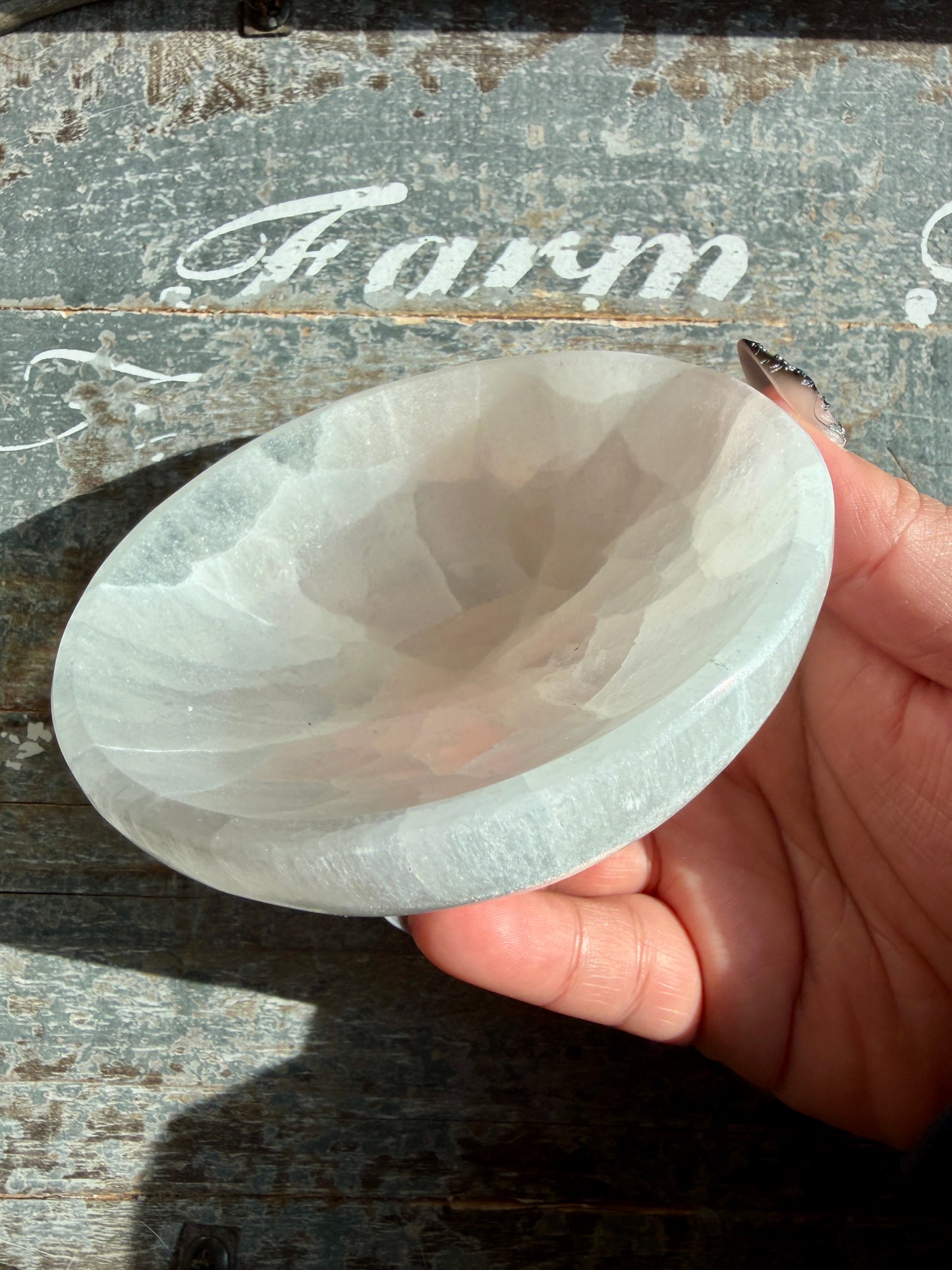 One (1) Satin Spar (selentine) Bowl | Medium
