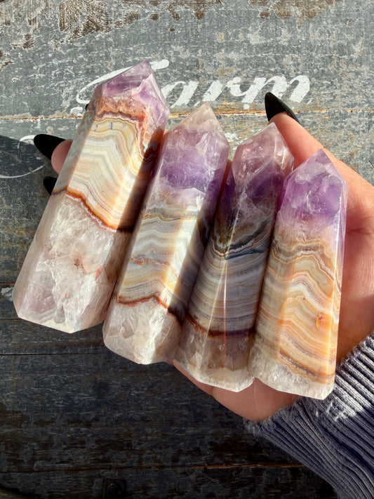 One (1) Gorgeous Amethyst & Crazy Lace Agate Towers | Intuitively Chosen