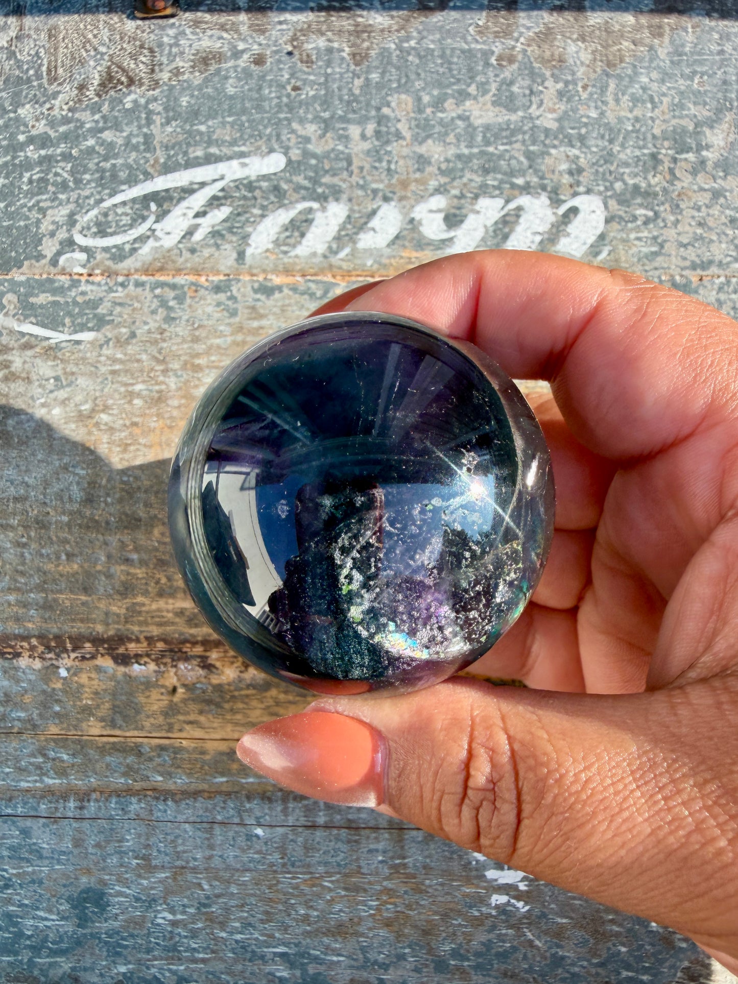 Gorgeous Dark Rainbow Fluorite Sphere | Opt T