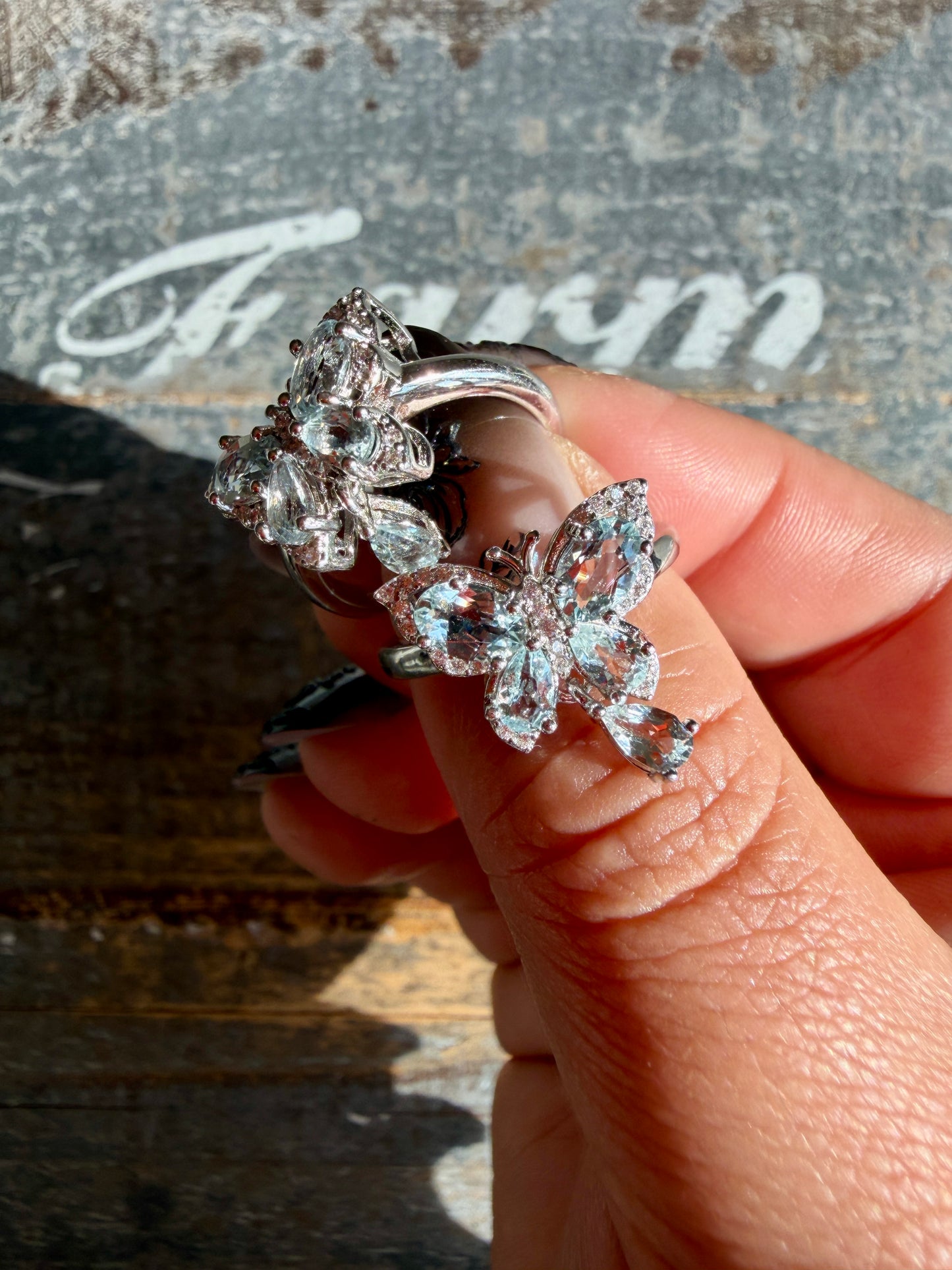 One (1) Gorgeous Aquamarine Butterfly Adjustable Ring | 925 Sterling Silver