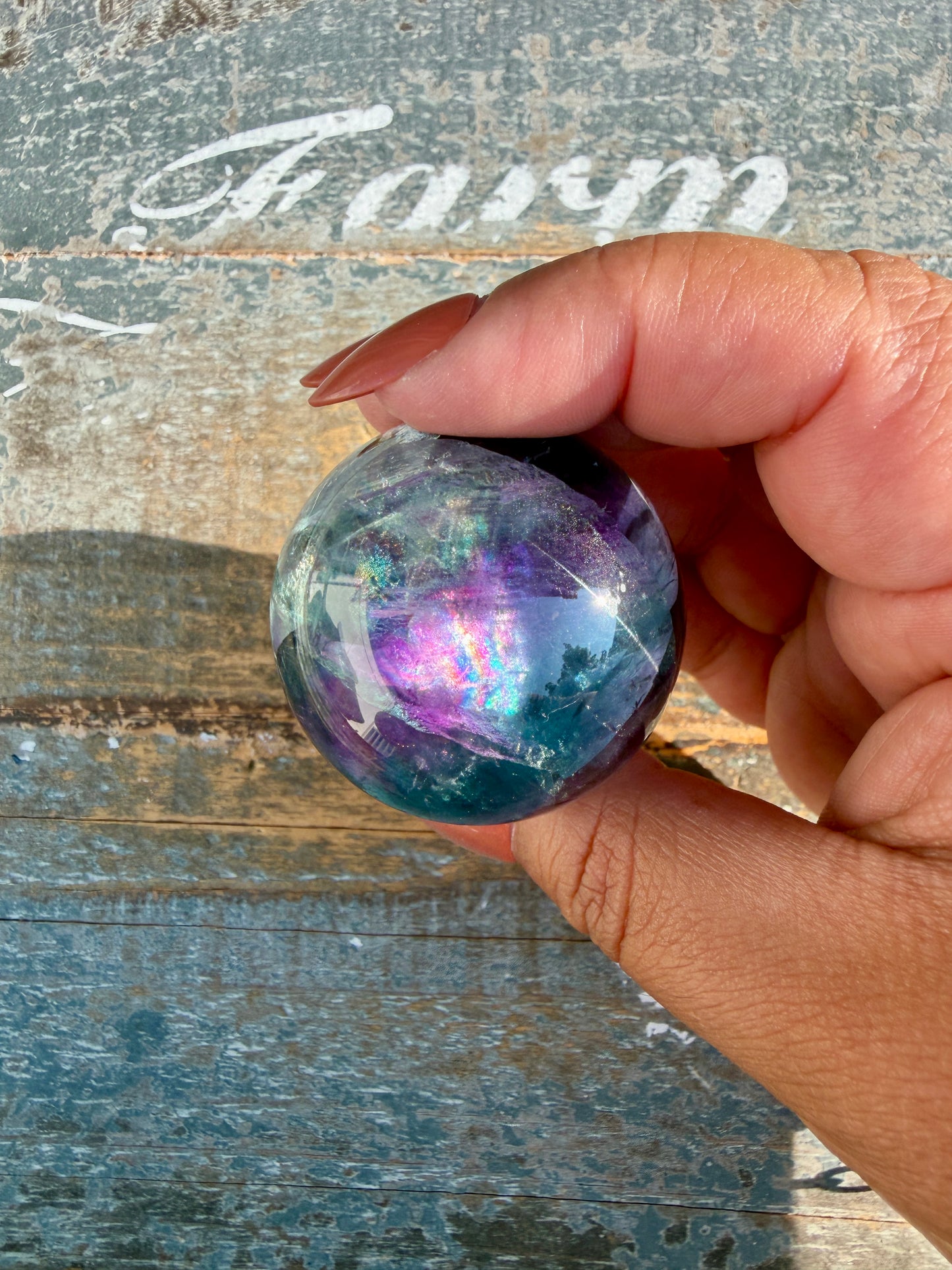 Gorgeous Dark Rainbow Fluorite Sphere | Opt L