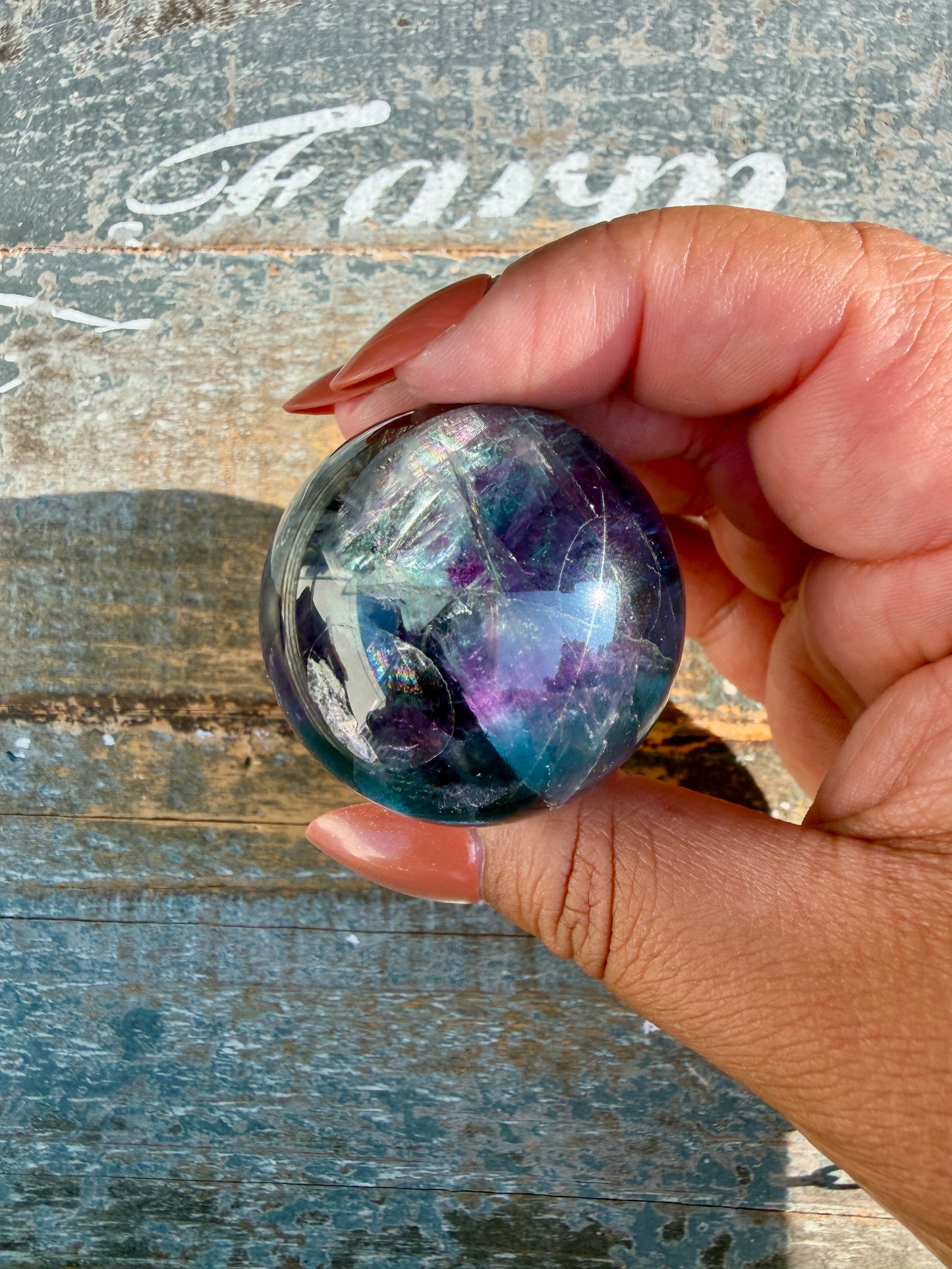 Gorgeous Dark Rainbow Fluorite Sphere | Opt L