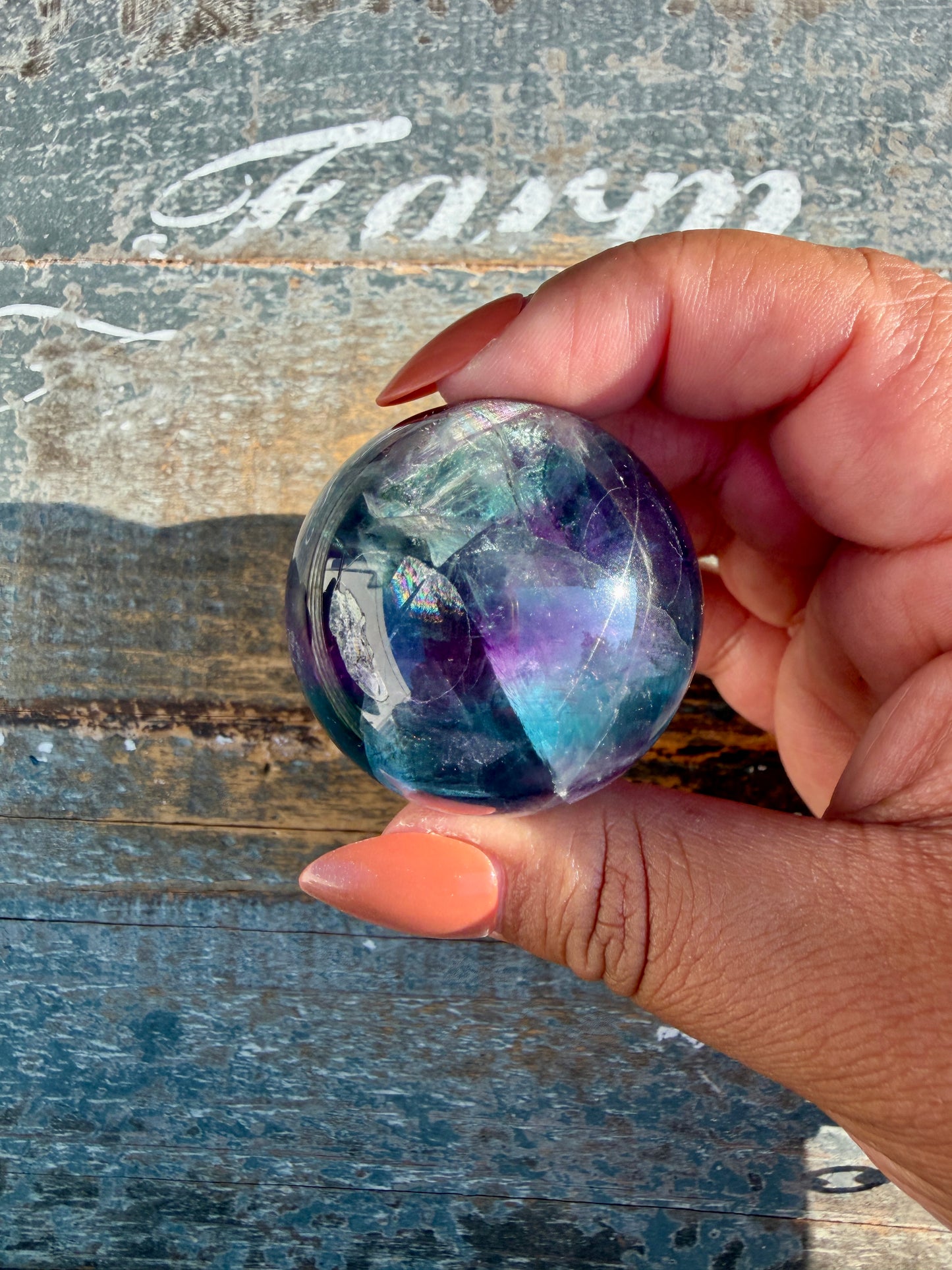 Gorgeous Dark Rainbow Fluorite Sphere | Opt L