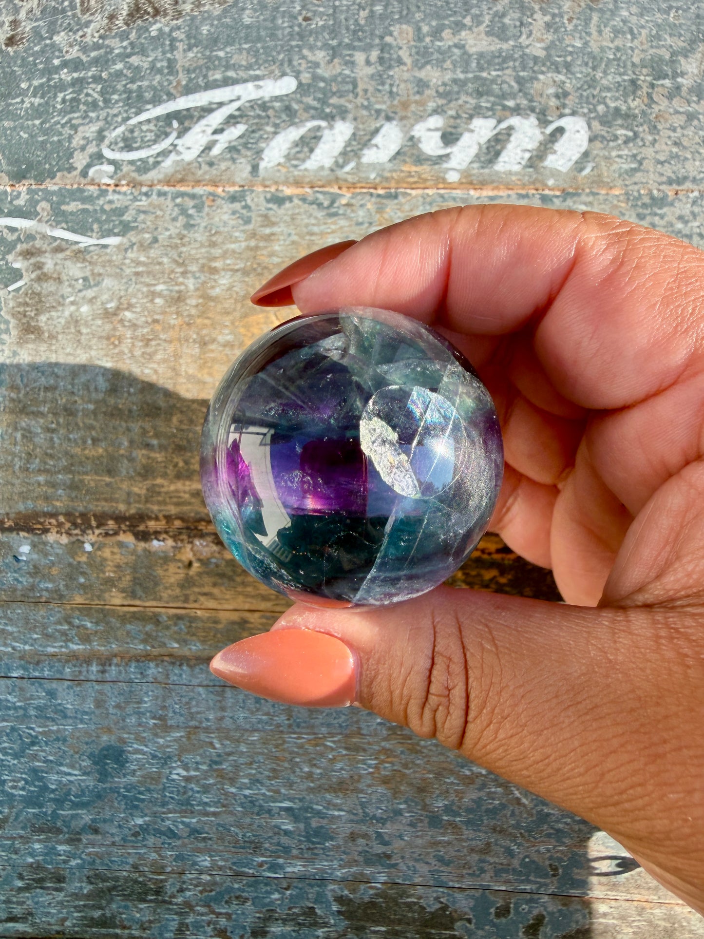 Gorgeous Dark Rainbow Fluorite Sphere | Opt L