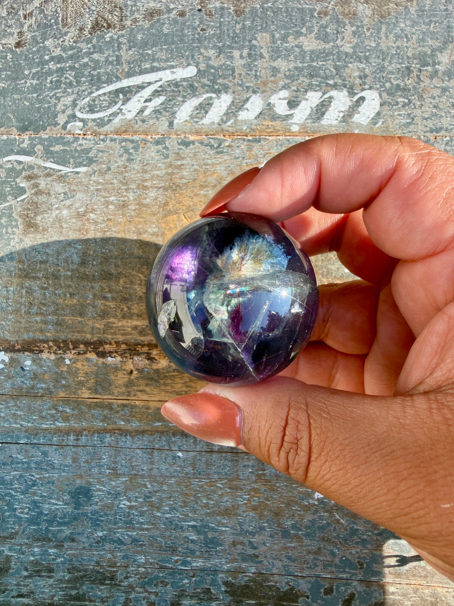 Gorgeous Dark Rainbow Fluorite Sphere | Opt L