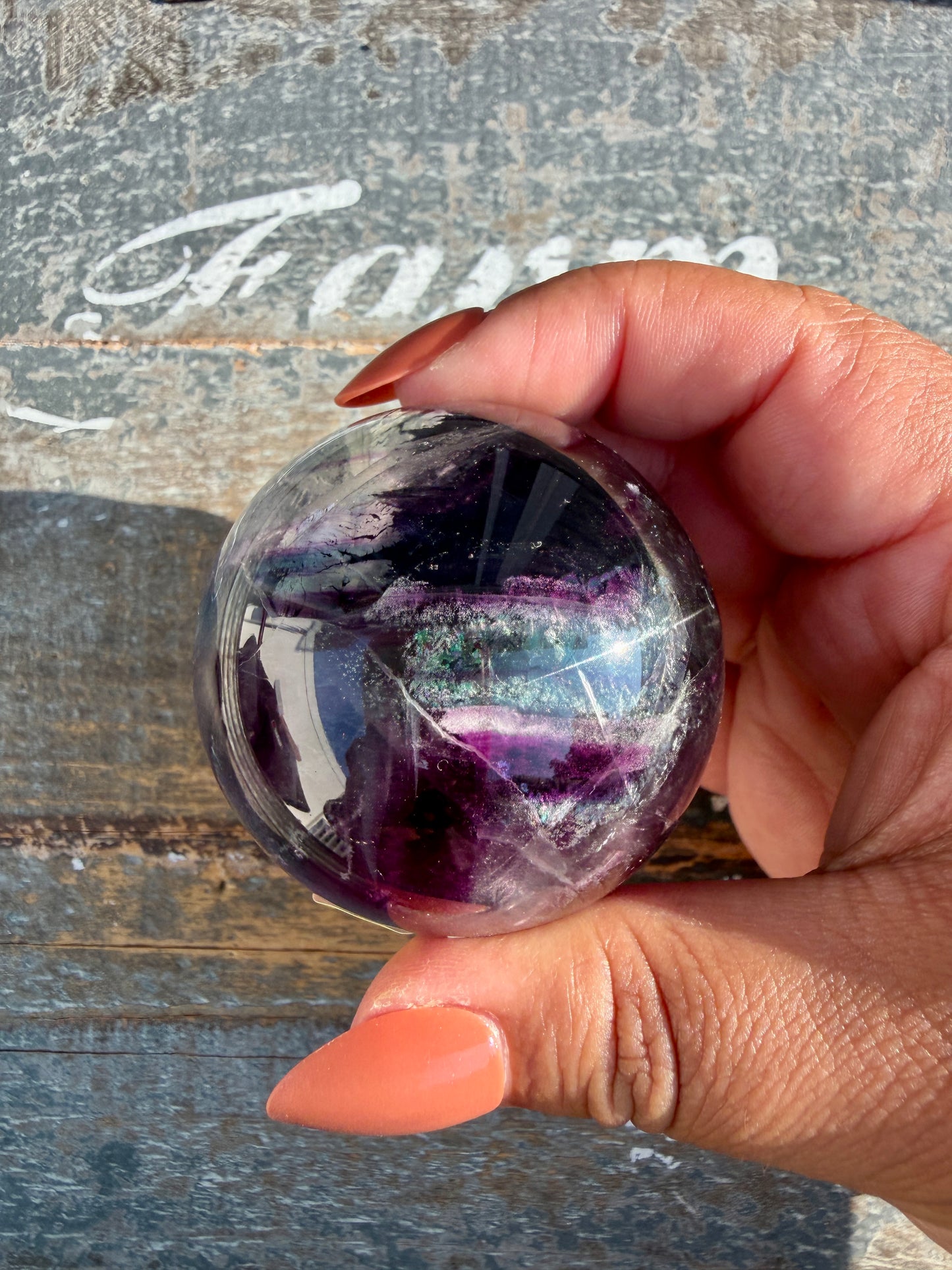 Gorgeous Dark Rainbow Fluorite Sphere | Opt R