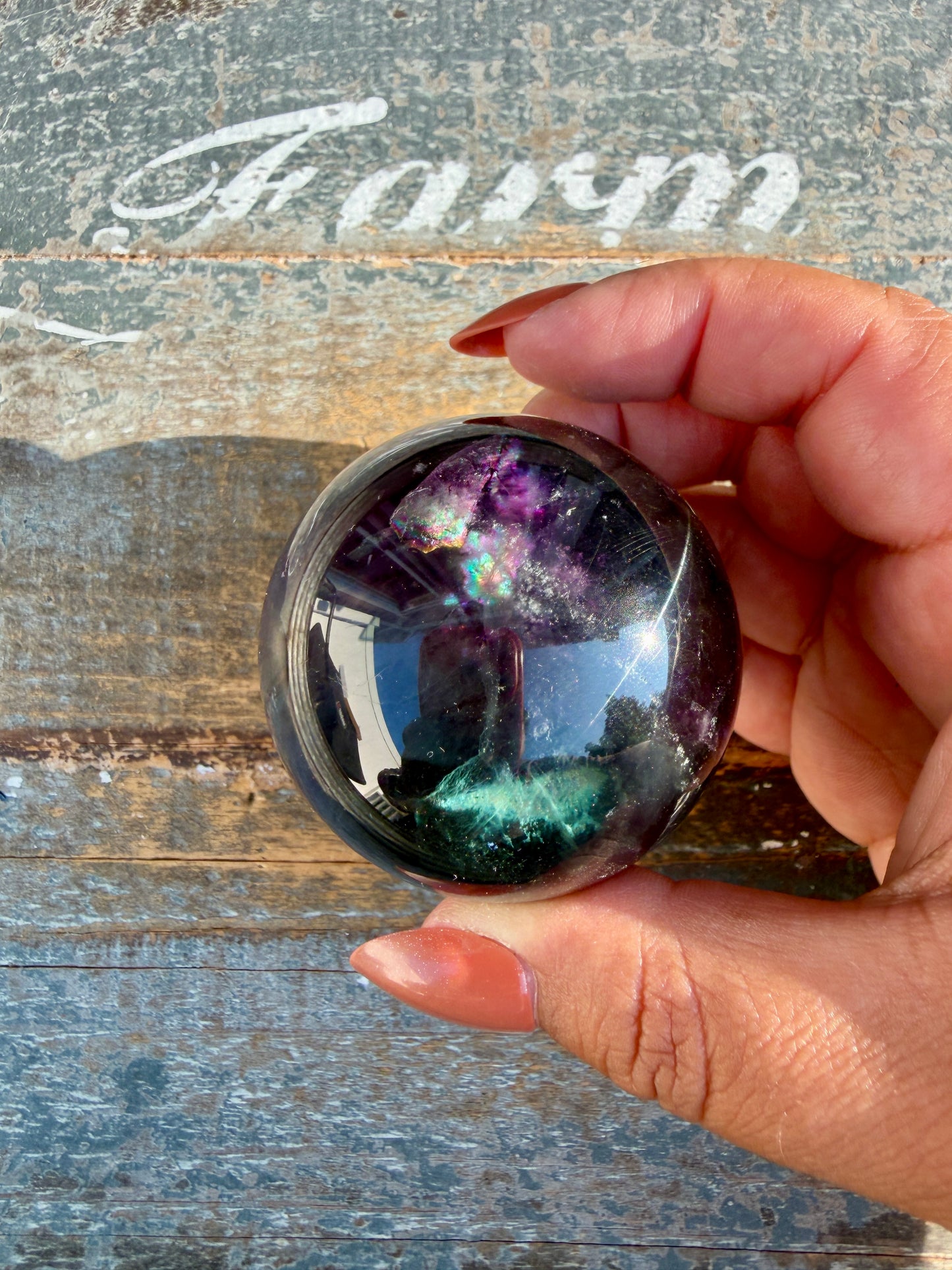 Gorgeous Dark Rainbow Fluorite Sphere | Opt N