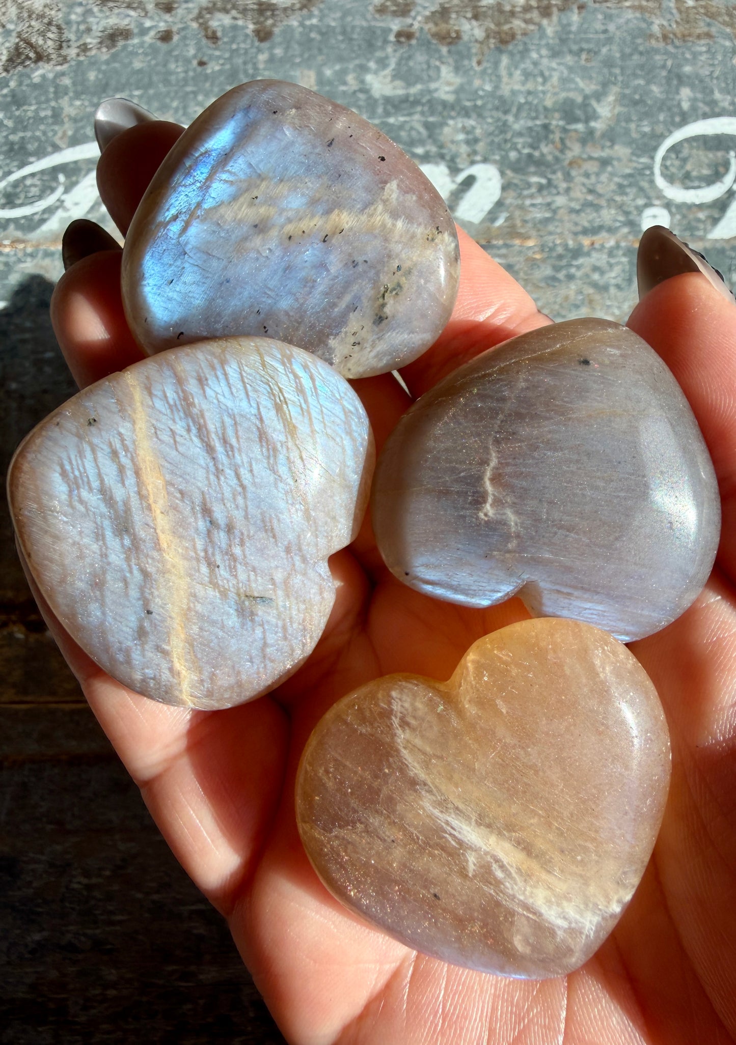 One (1) Blue Flash Moonstone Small Heart | Intuitively Chosen
