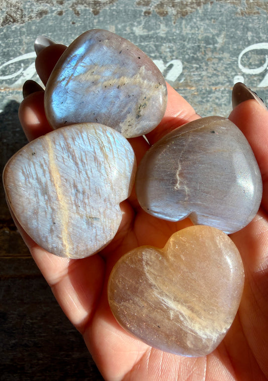 One (1) Blue Flash Moonstone Small Heart | Intuitively Chosen