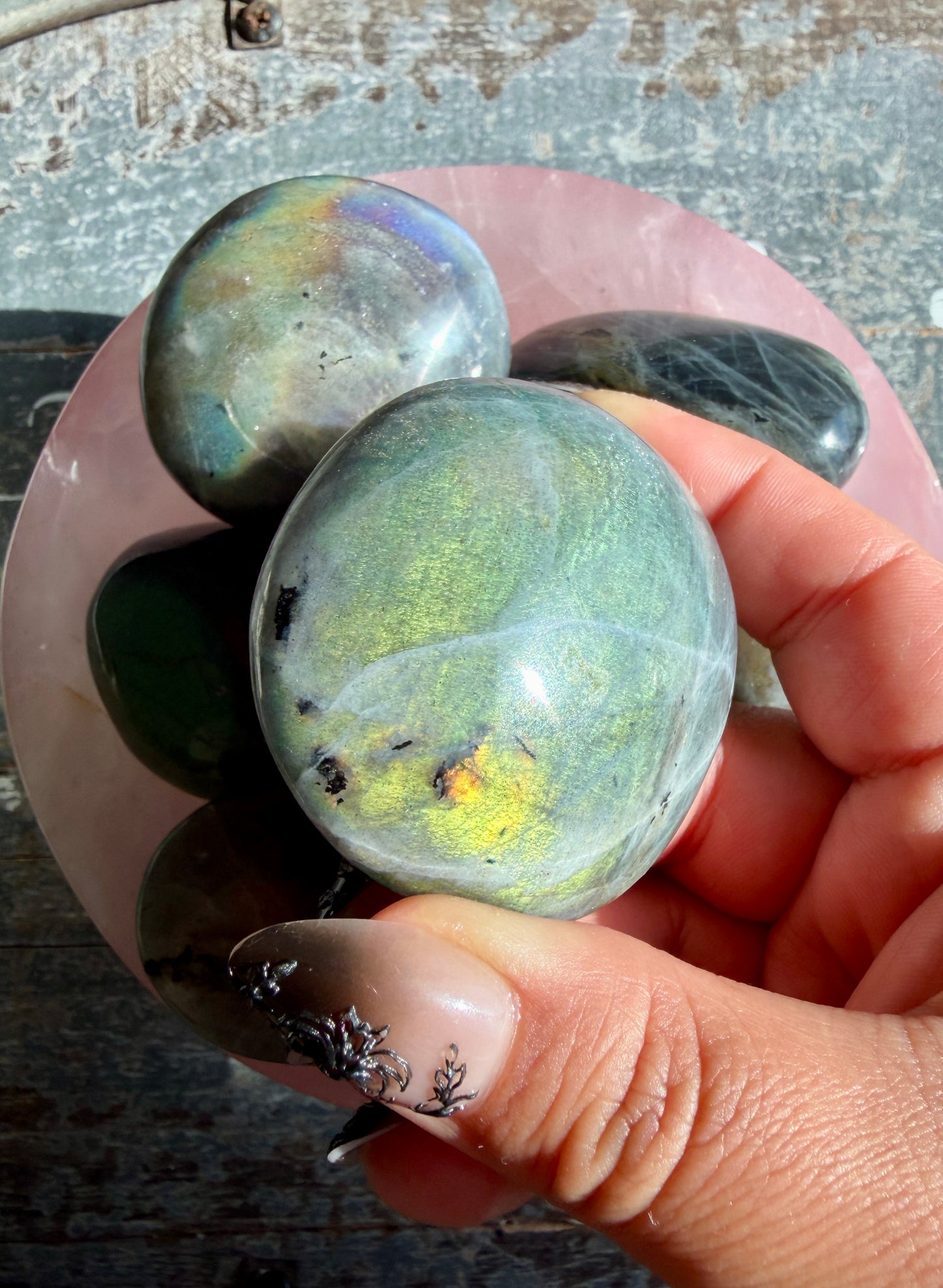 One (1) Colorful Flash Labradorite Palm Stone | Intuitively Chosen