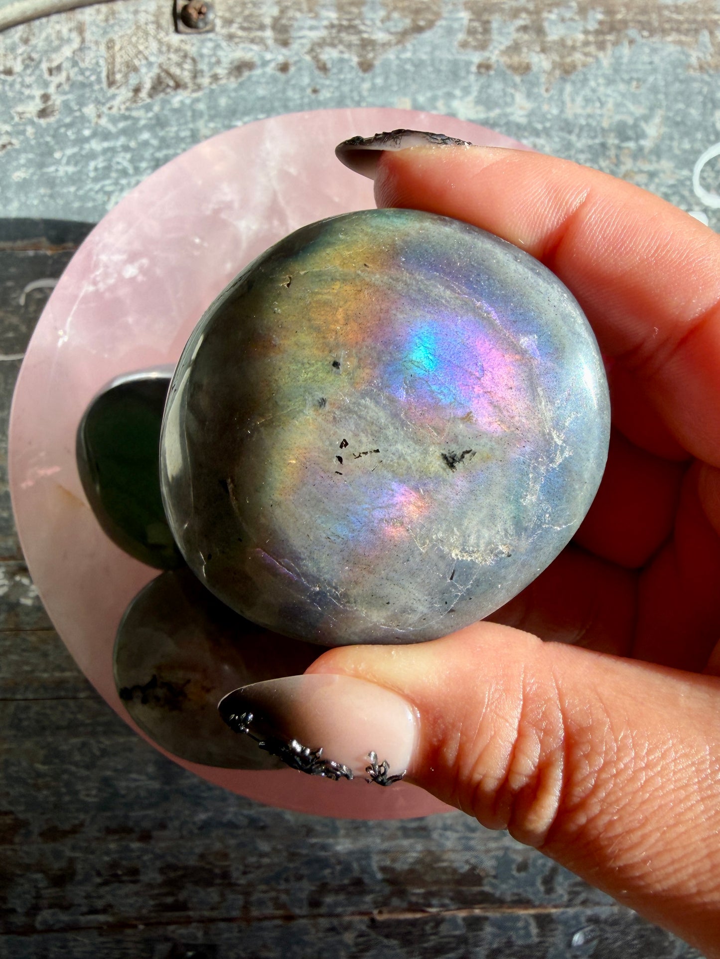 One (1) Colorful Flash Labradorite Palm Stone | Intuitively Chosen