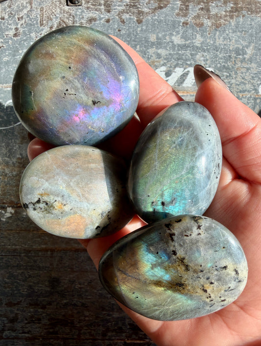 One (1) Colorful Flash Labradorite Palm Stone | Intuitively Chosen