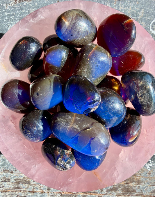 One (1) Blue Amber Tumble | UV Reactive | Indonesia | Intuitively Chosen