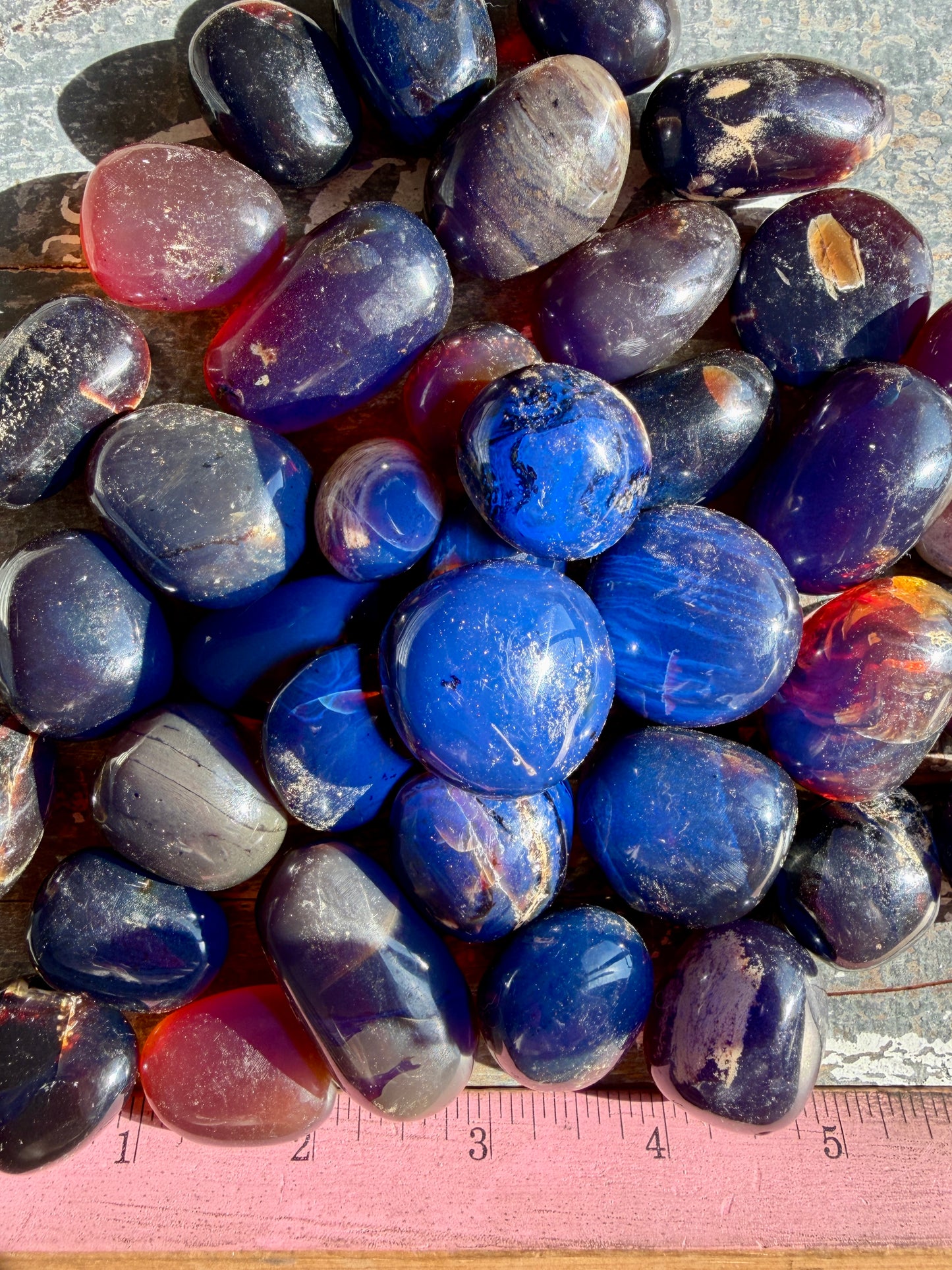 One (1) Blue Amber Tumble | UV Reactive | Indonesia | Intuitively Chosen