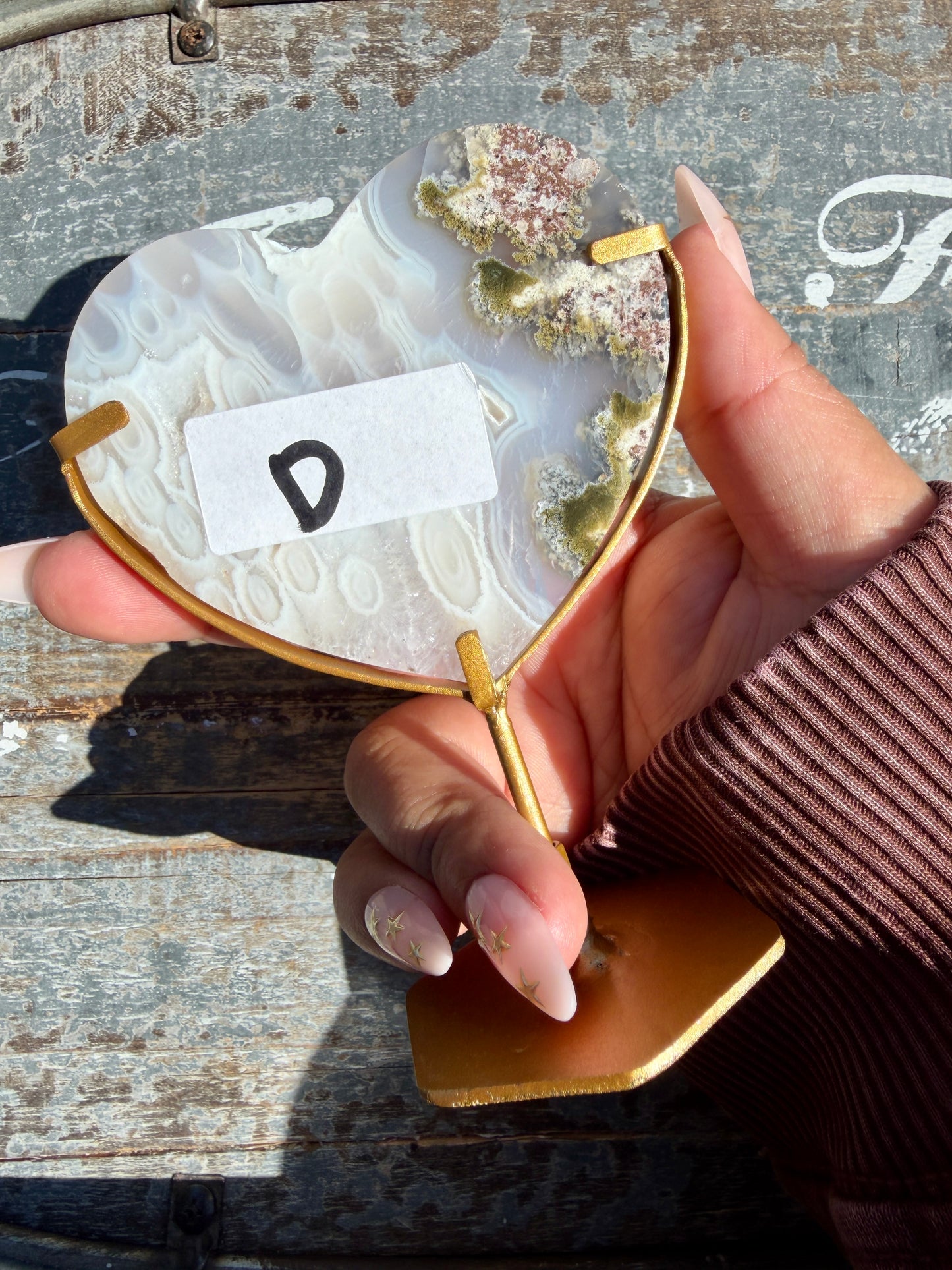 Gorgeous Indonesian Scenic Moss Agate Heart on Stand | Opt D