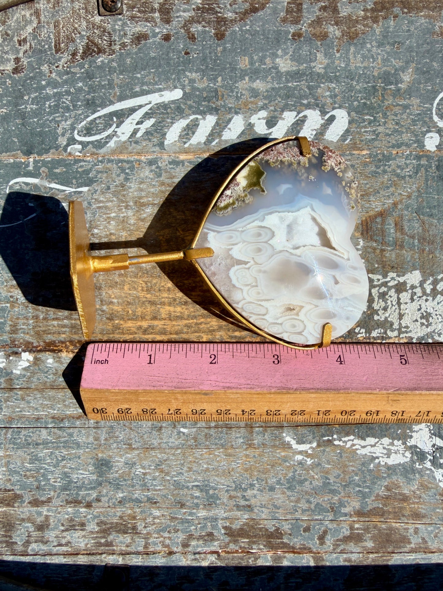 Gorgeous Indonesian Scenic Moss Agate Heart on Stand | Opt D