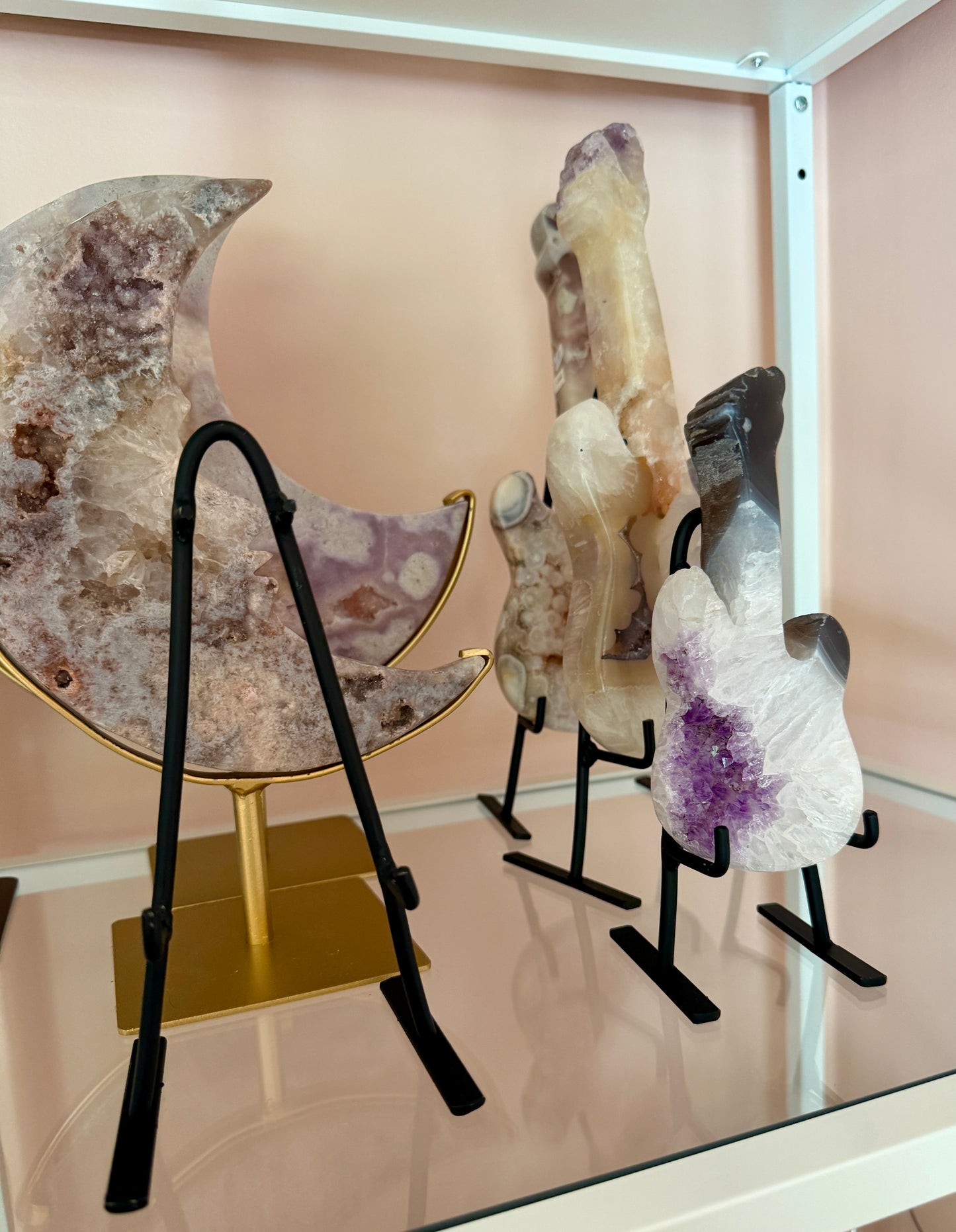 Gorgeous Amethyst, Quartz & Agate Guitar, Hand Carved in Brazil, Comes with a Free Stand | Opt J