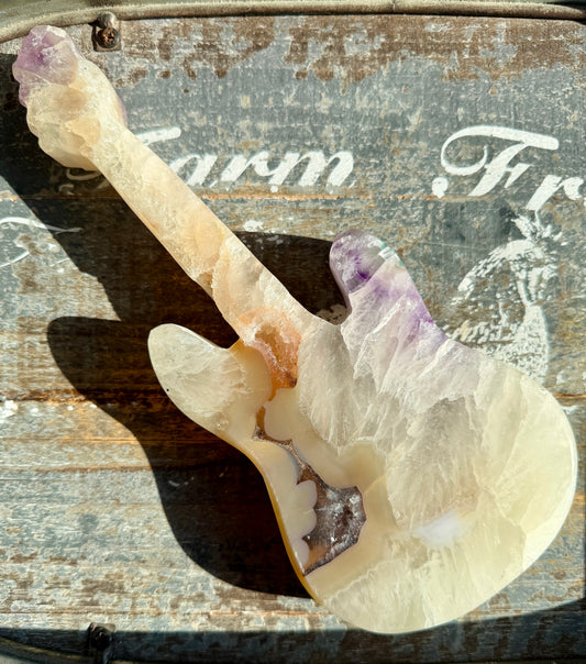 Gorgeous Amethyst, Quartz & Agate Guitar, Hand Carved in Brazil, Comes with a Free Stand | Opt J