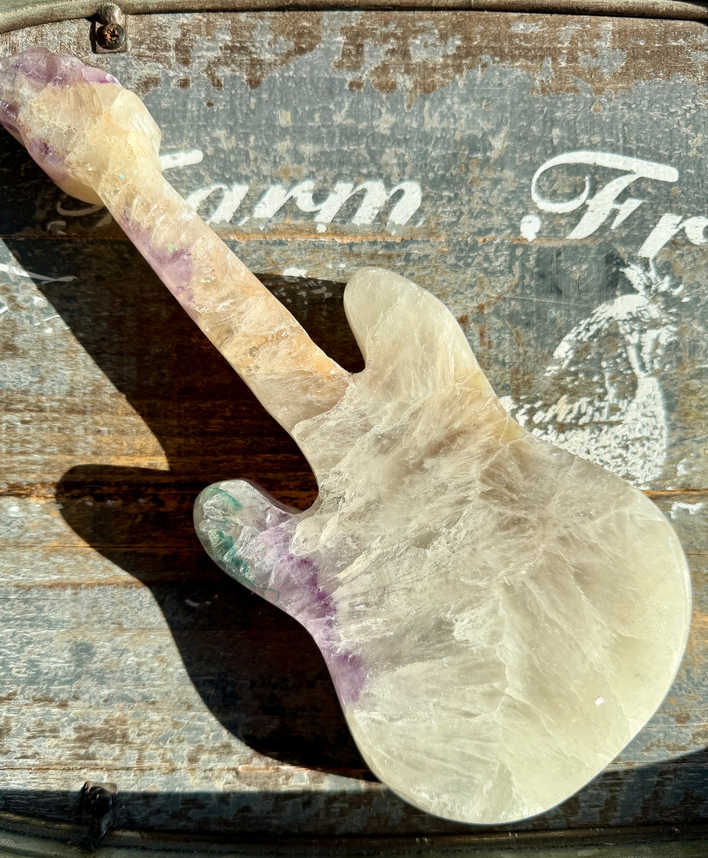Gorgeous Amethyst, Quartz & Agate Guitar, Hand Carved in Brazil, Comes with a Free Stand | Opt J