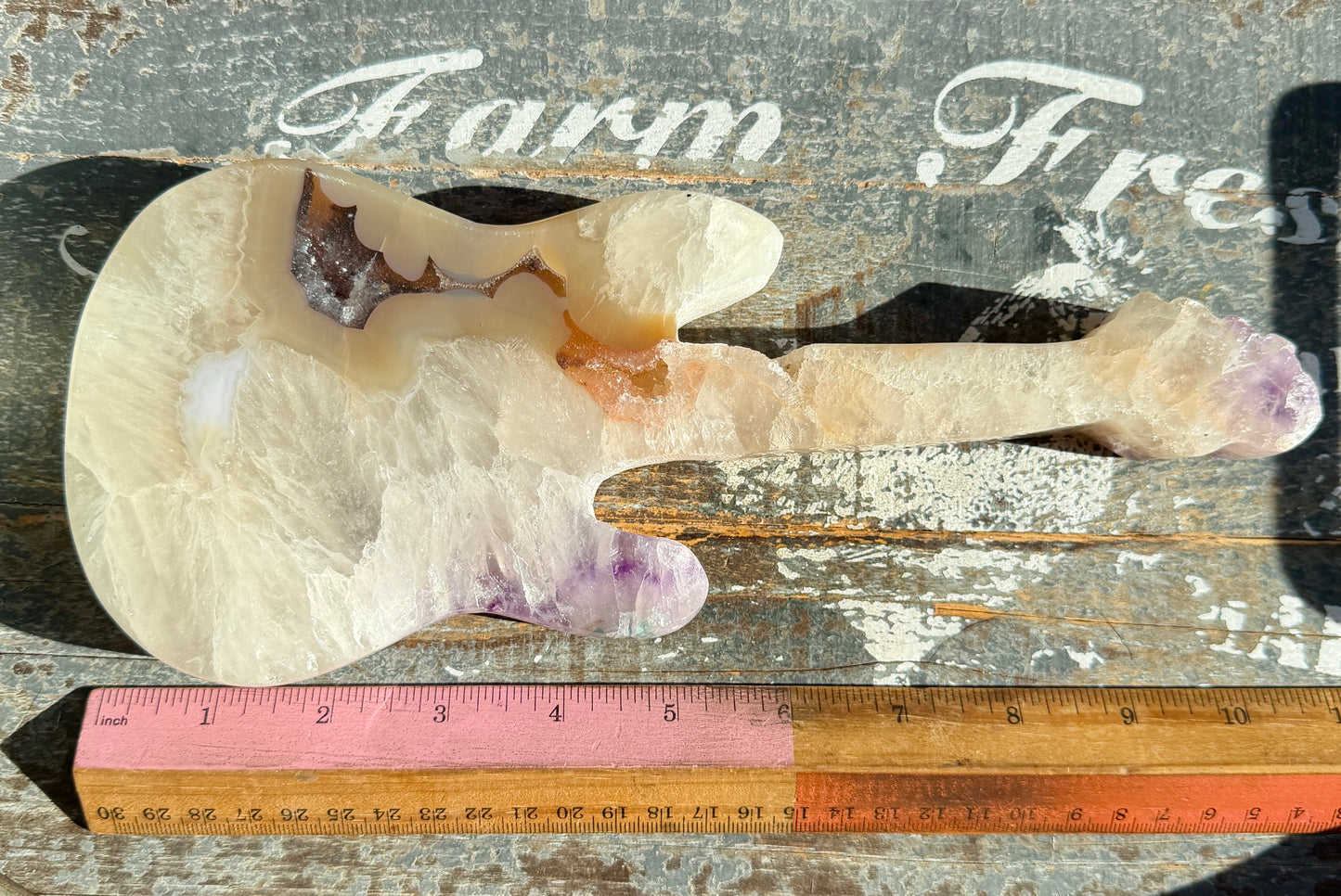 Gorgeous Amethyst, Quartz & Agate Guitar, Hand Carved in Brazil, Comes with a Free Stand | Opt J