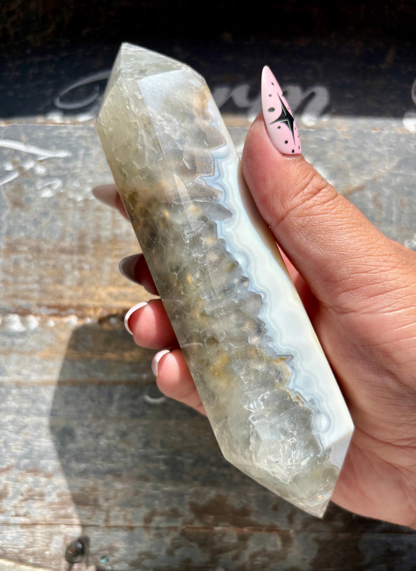 Gorgeous High Grade Agate Wand with Druzy from Brazil