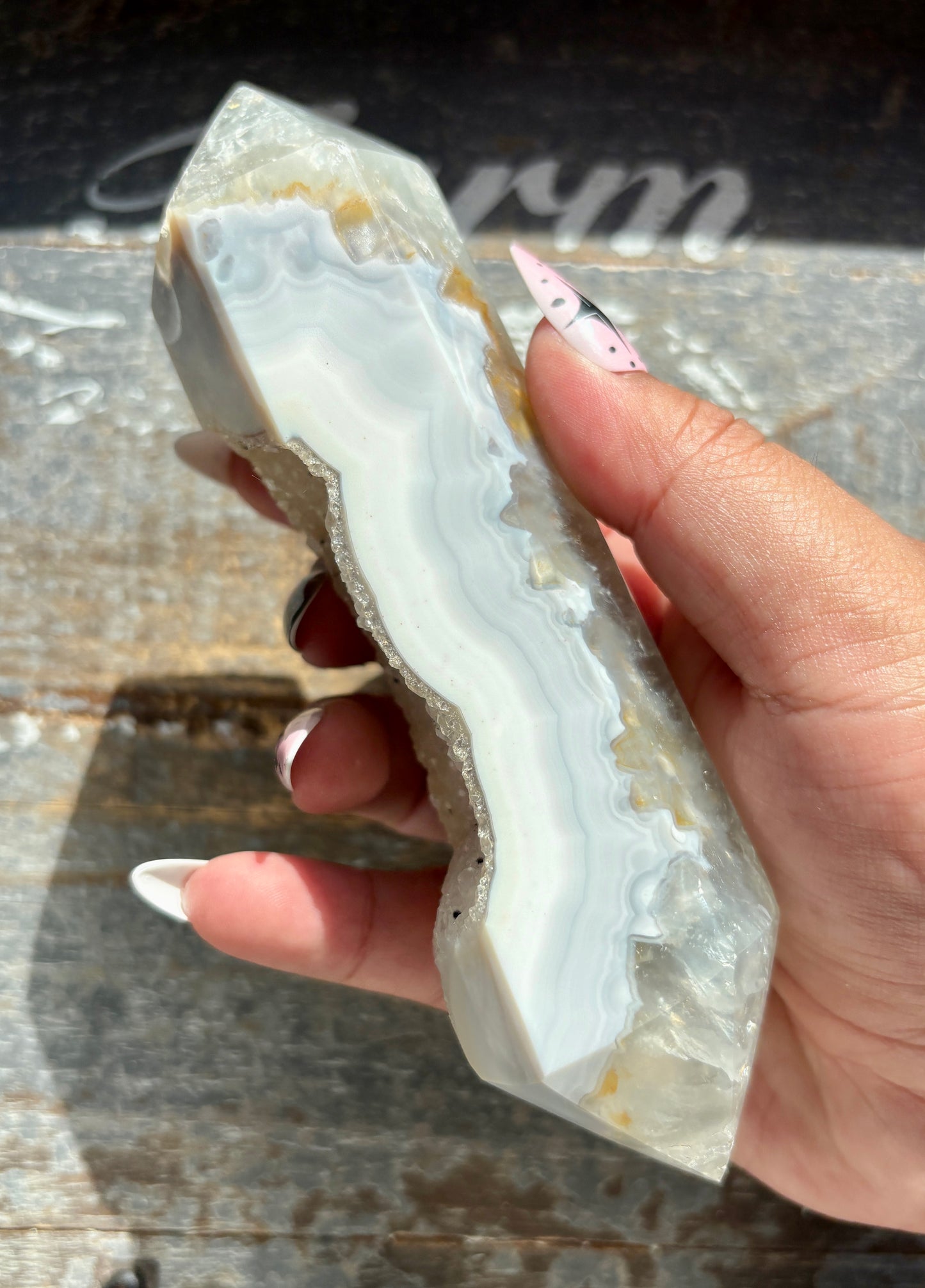 Gorgeous High Grade Agate Wand with Druzy from Brazil