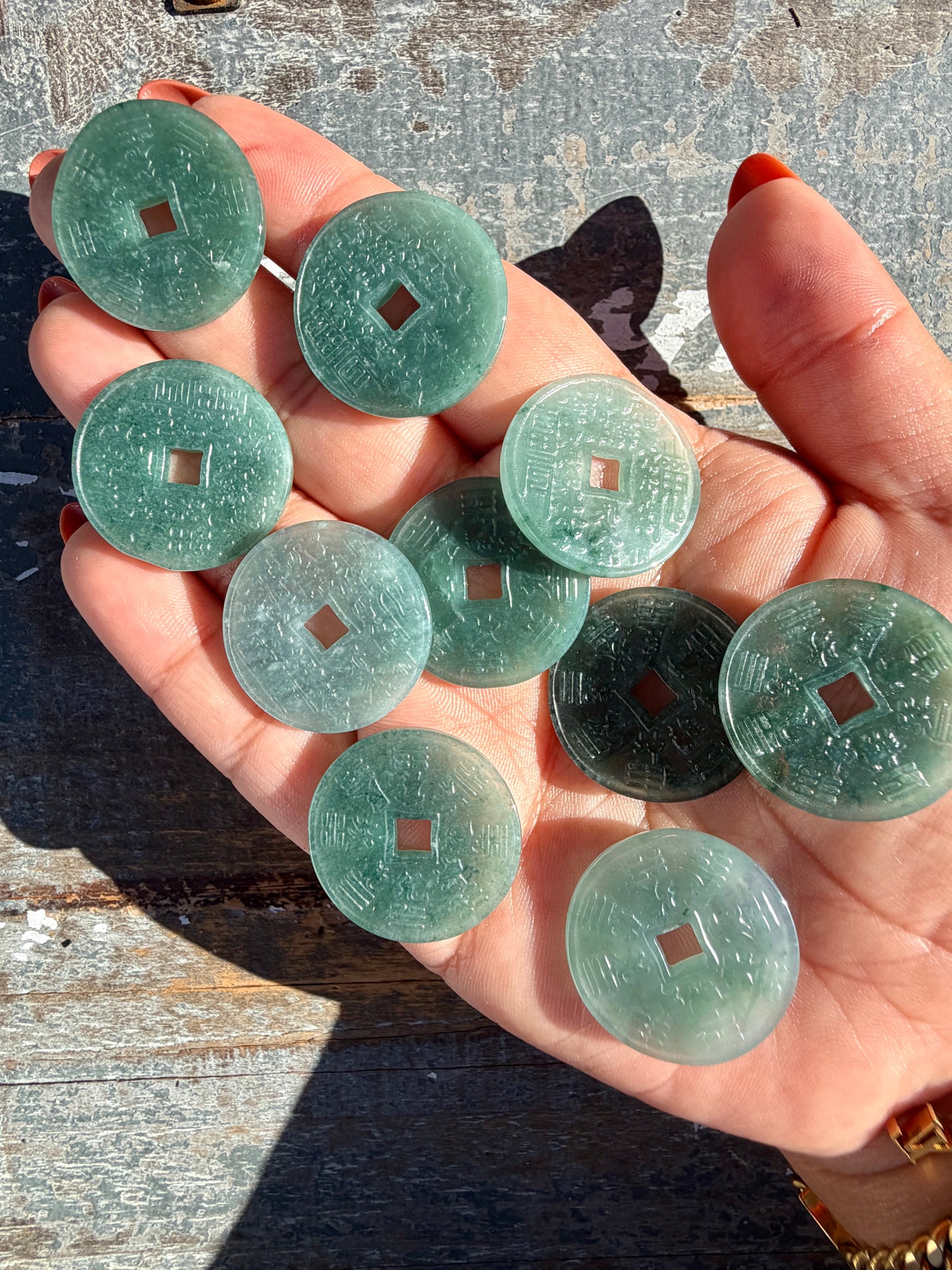 Blue Water Jade Chinese Coin (can be used as a pendent) | Intuitively Chosen
