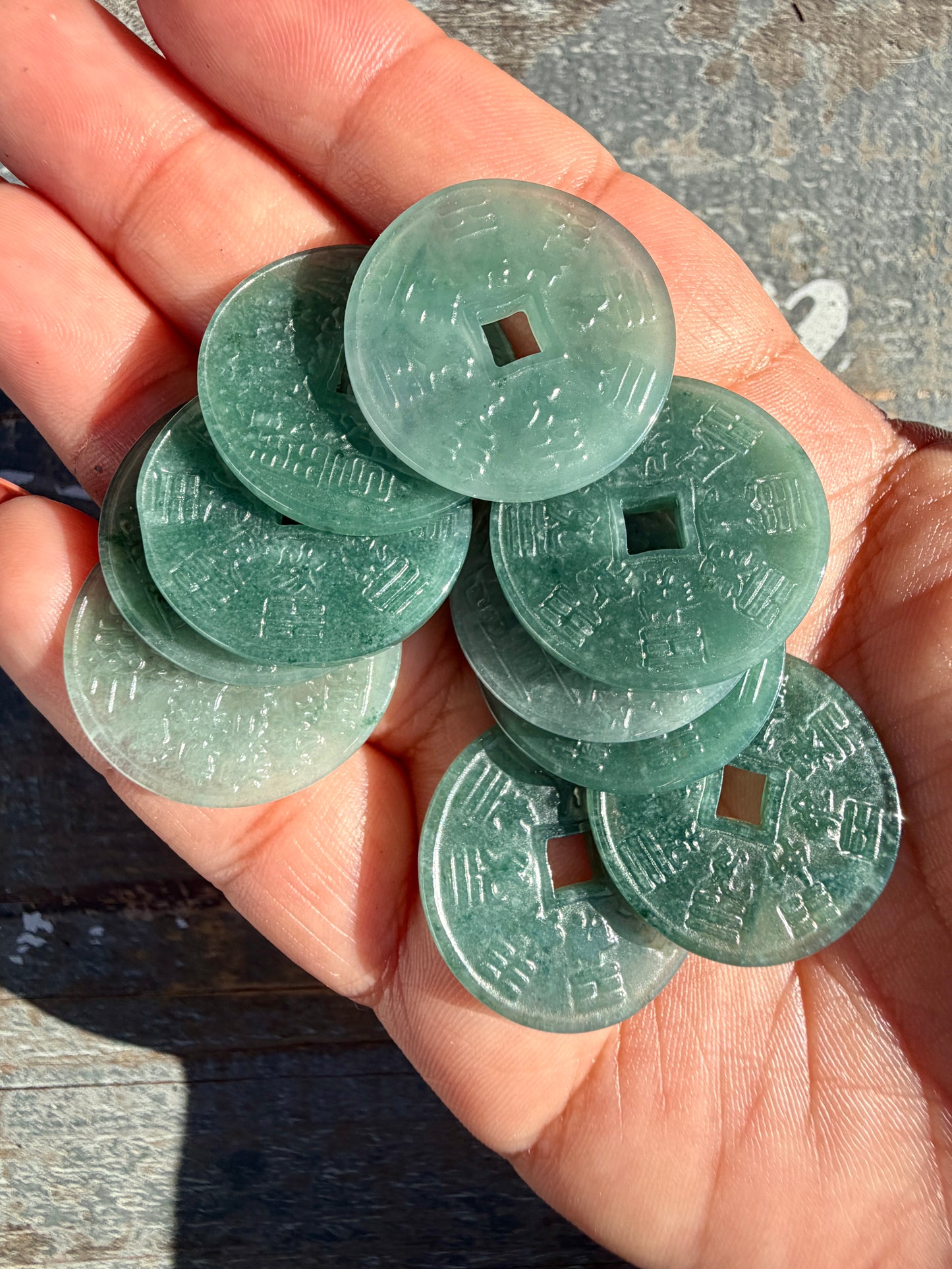Blue Water Jade Chinese Coin (can be used as a pendent) | Intuitively Chosen