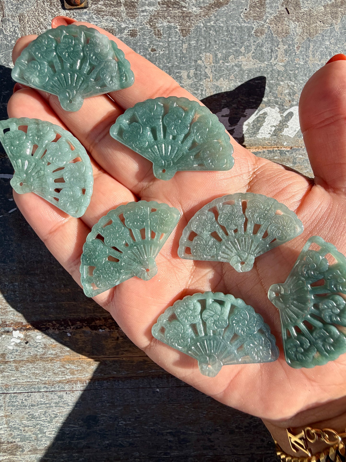 Blue Water Jade Fan (can be used as a pendent) | Intuitively Chosen