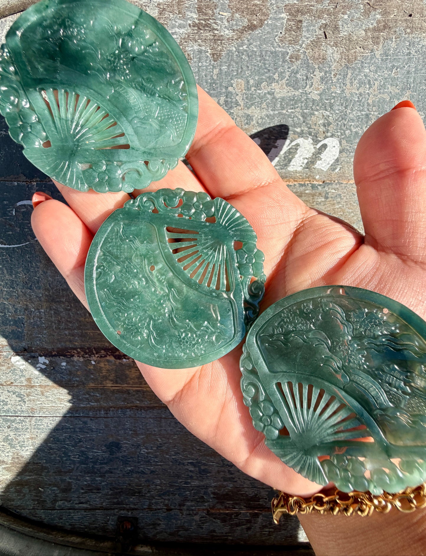 Blue Water Jade Mini Round Fan (can be used as a pendent) | Intuitively Chosen