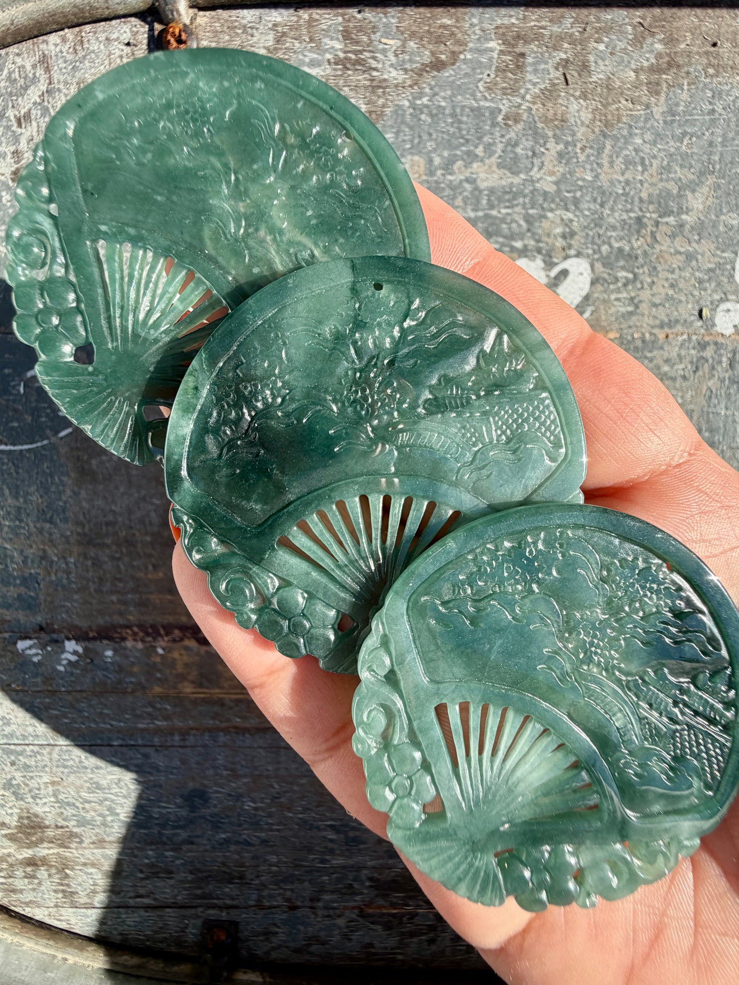 Blue Water Jade Mini Round Fan (can be used as a pendent) | Intuitively Chosen