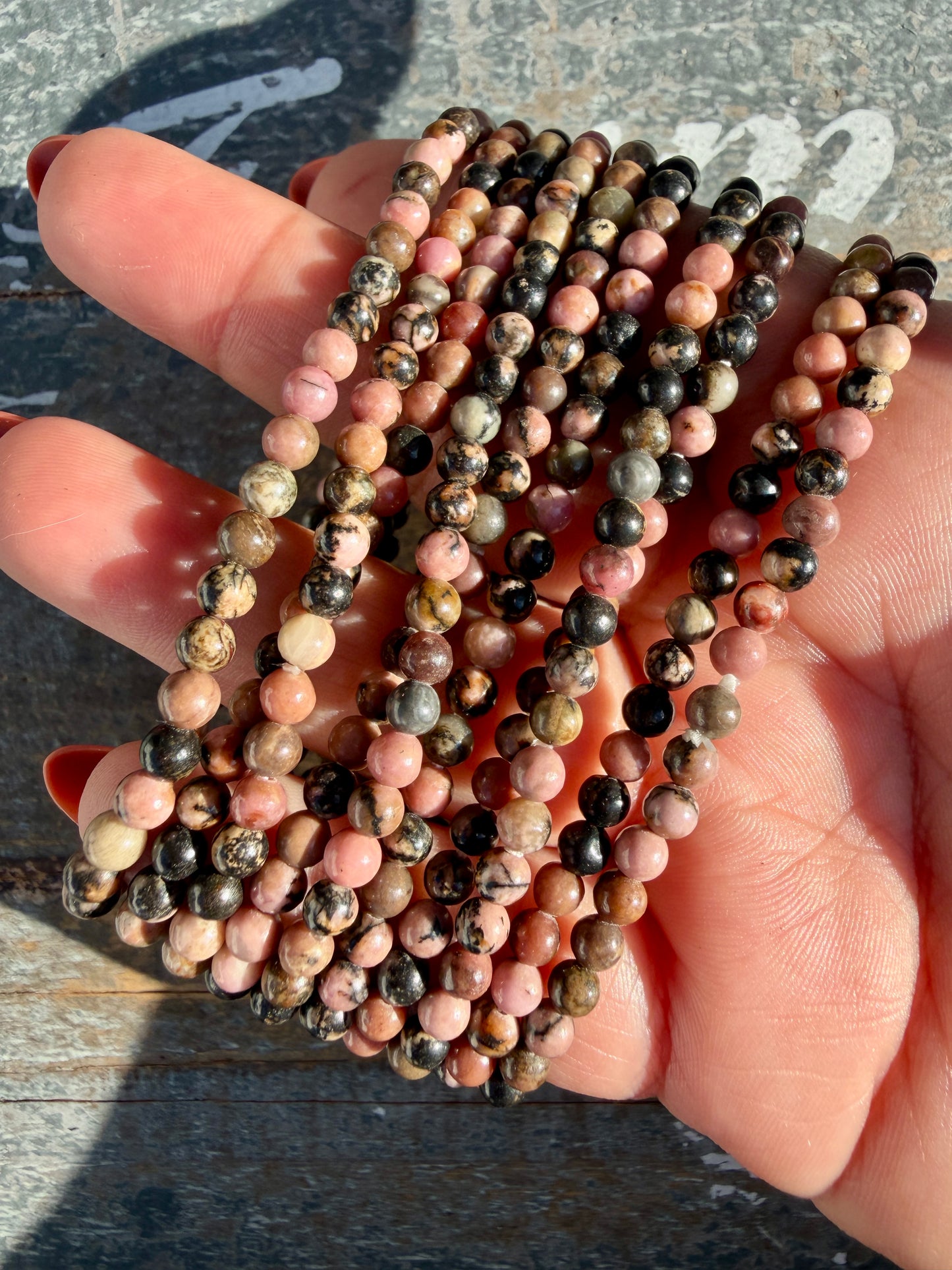 One (1) Rhodonite Bracelet | 4mm | Wrist Size: 6.25-6.75"