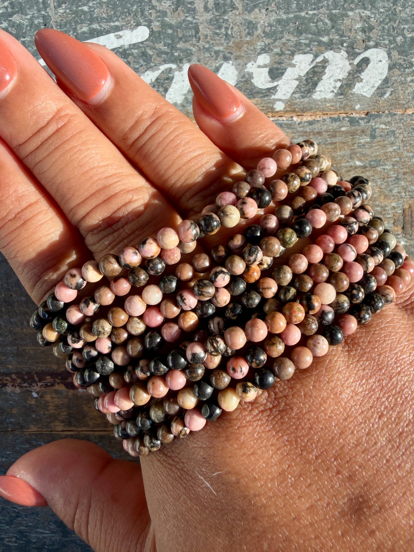 One (1) Rhodonite Bracelet | 4mm | Wrist Size: 6.25-6.75"