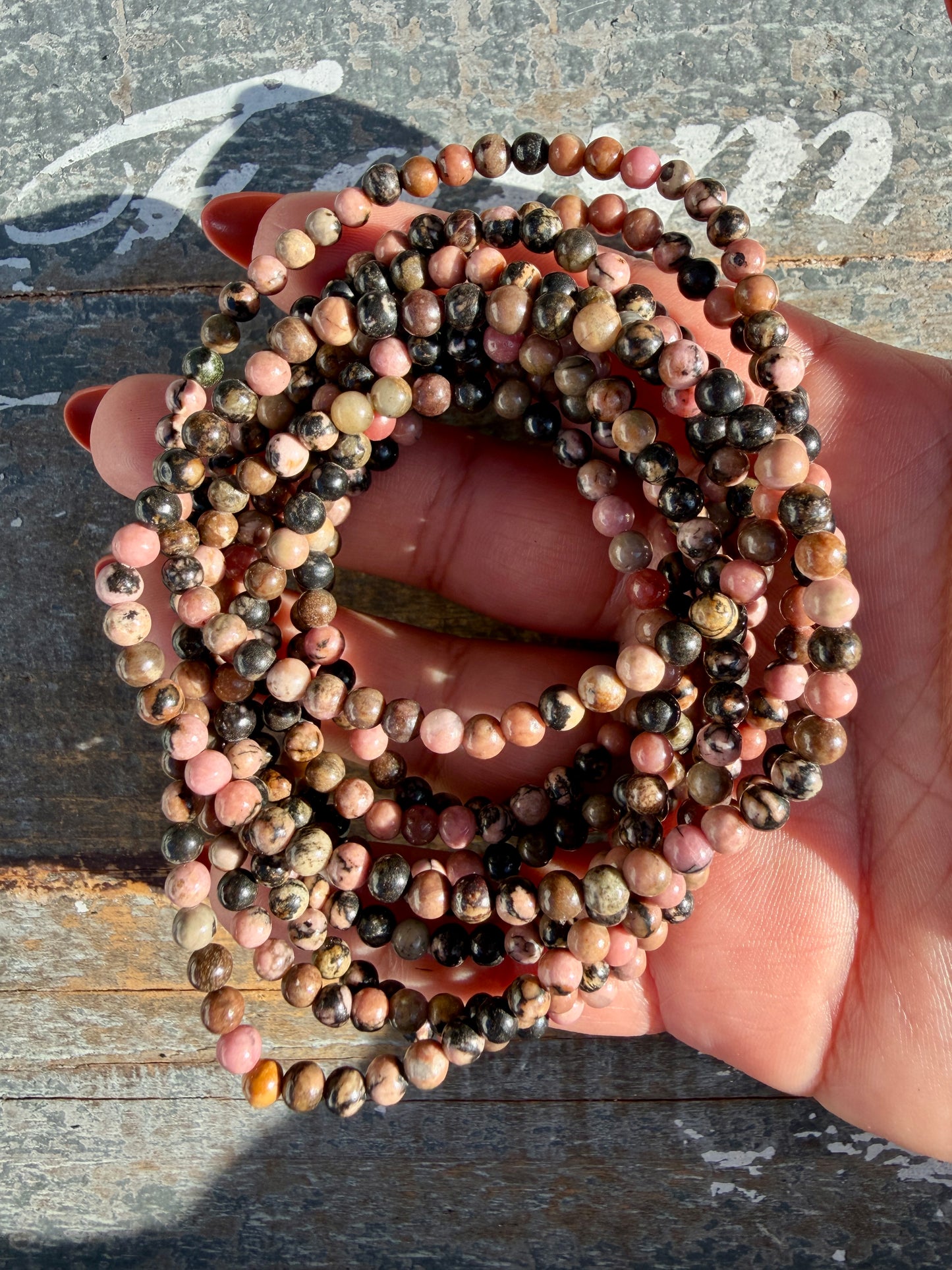 One (1) Rhodonite Bracelet | 4mm | Wrist Size: 6.25-6.75"